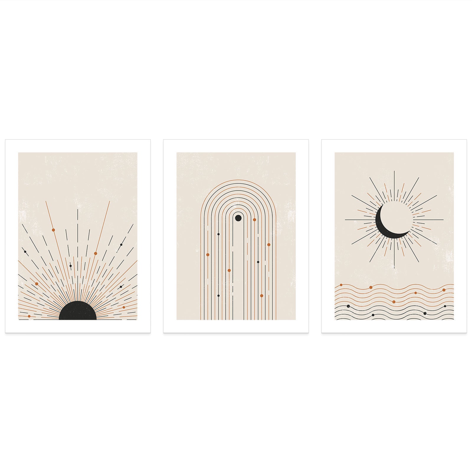 Lot de 3 affiches posters Triptyque décoratives - Boho - Bordure blanche - 3 Affiches - 21x29,7 cm (Cadres non fournis) - 3
