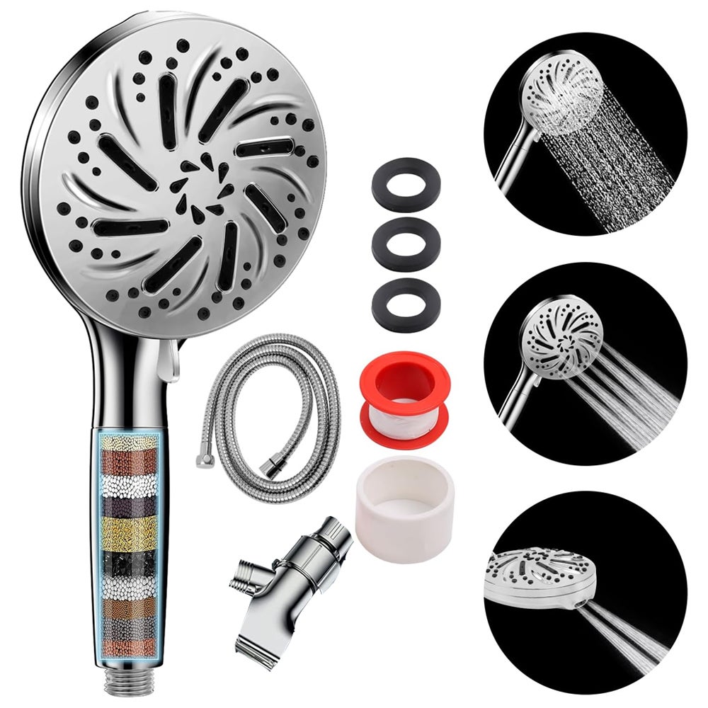 Pommeau De Douche Haute Pression 7 Jets Avec Flexible 1,5 M - Réglable Et Antibactérien