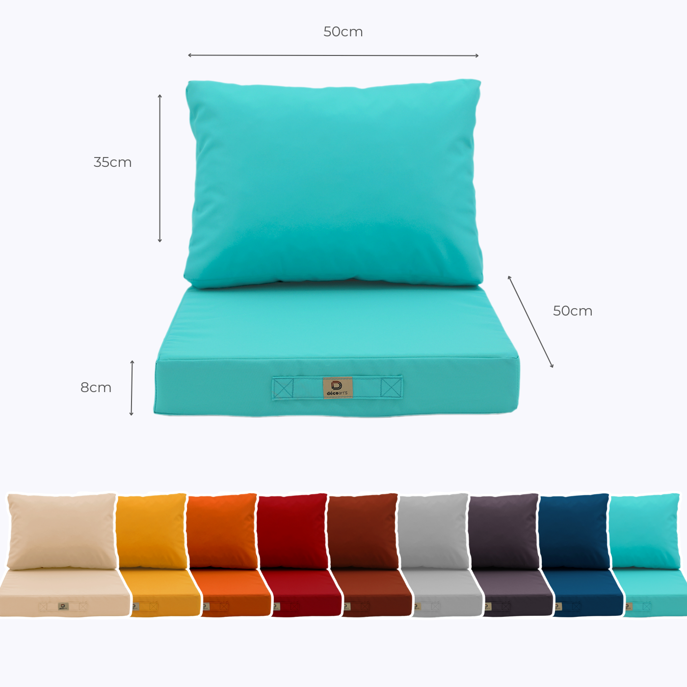 Coussins pour salon de jardin déhoussable 50x50cm Bleu caraïbes - 5