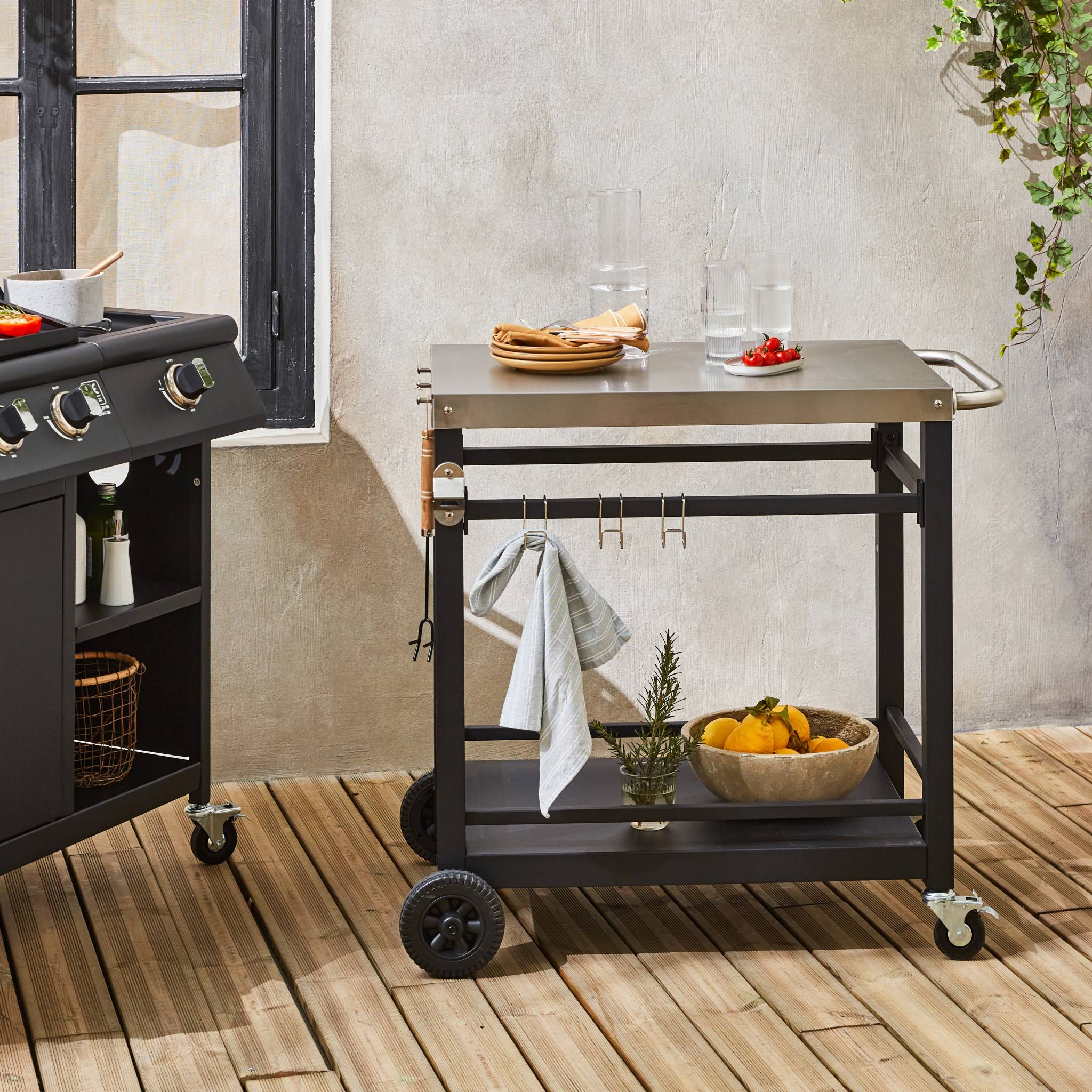 Carrello per barbecue, Nero - 7