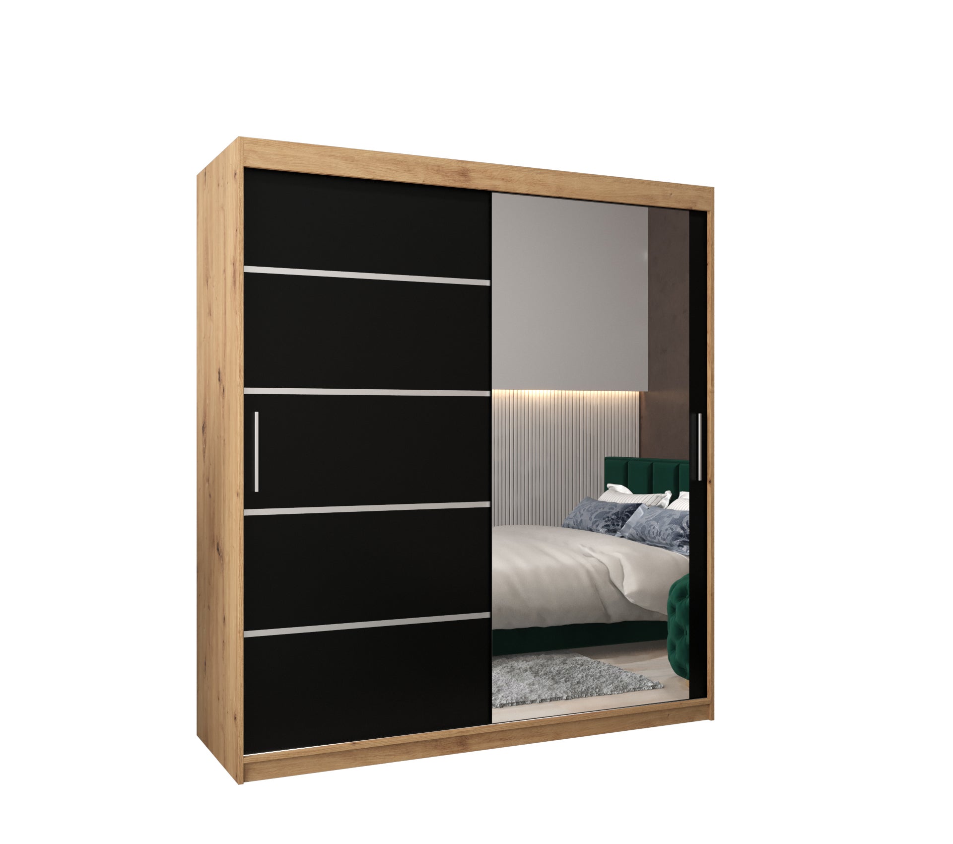 Szafa przesuwna garderoba Verona 2 180 x 62 x 200 cm Artisan + Czarny - Abiks Meble