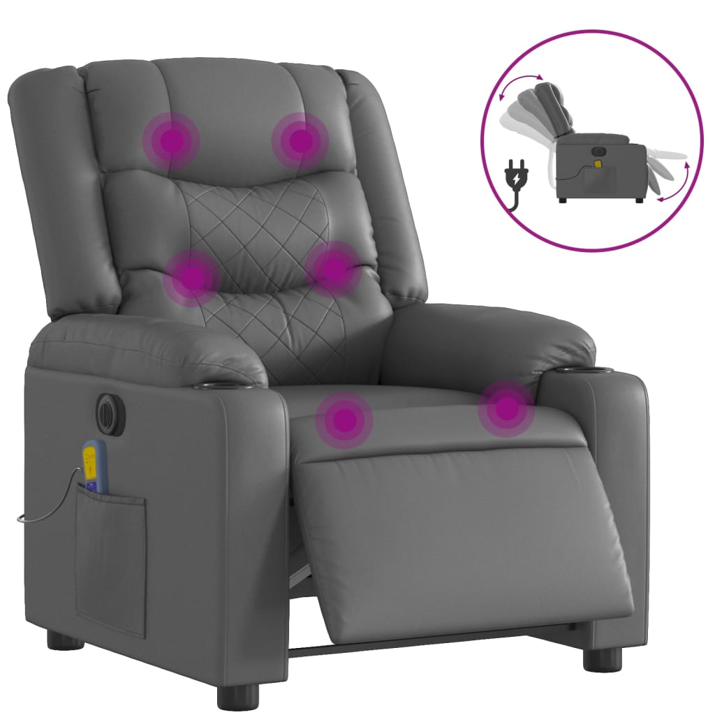 Sillón de salón | silla | sillón de masaje reclinable eléctrico cuero sintético gris cfw976273