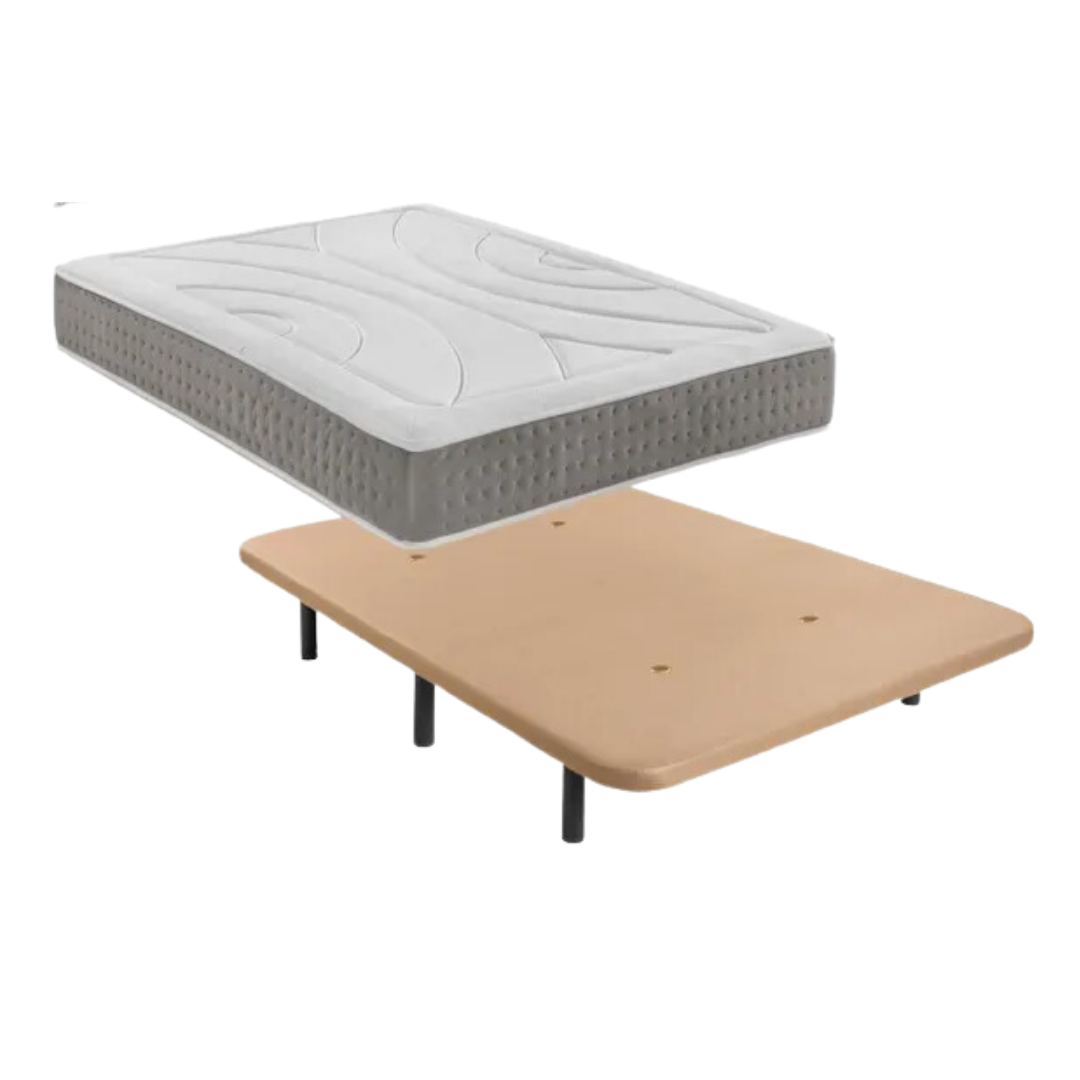 Bezen pack de base tapizada | color beige | + colchón viscoelásticos | 150x200 cm | incluye montaje