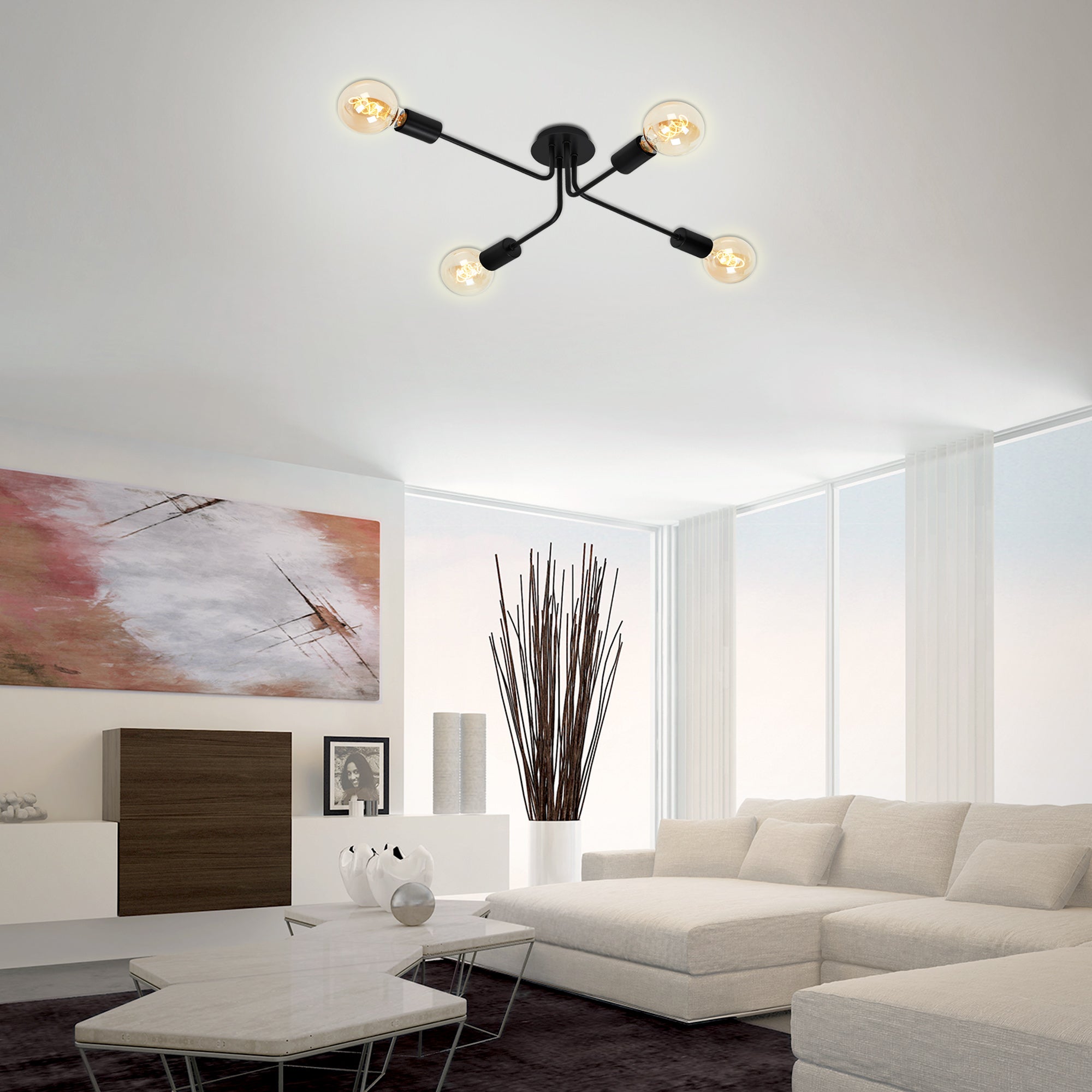 Plafonnier rétro Spot BRILONER LEUCHTEN KUGLO, 60 W, IP20, noir, métal, excl. 4x E27, 66 x 44,5 x 18,5 cm - 7