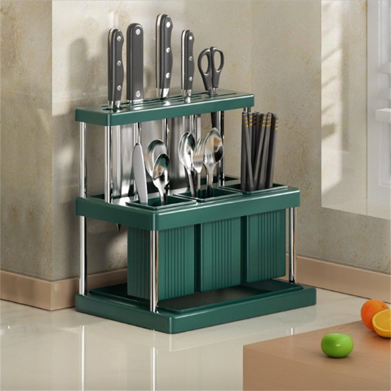 Wielofunkcyjny organizer kuchenny, plastikowy ociekacz na sztućce, uchwyty na noże i przybory kuchenne, zielony i srebrny, 23*16*25cm
