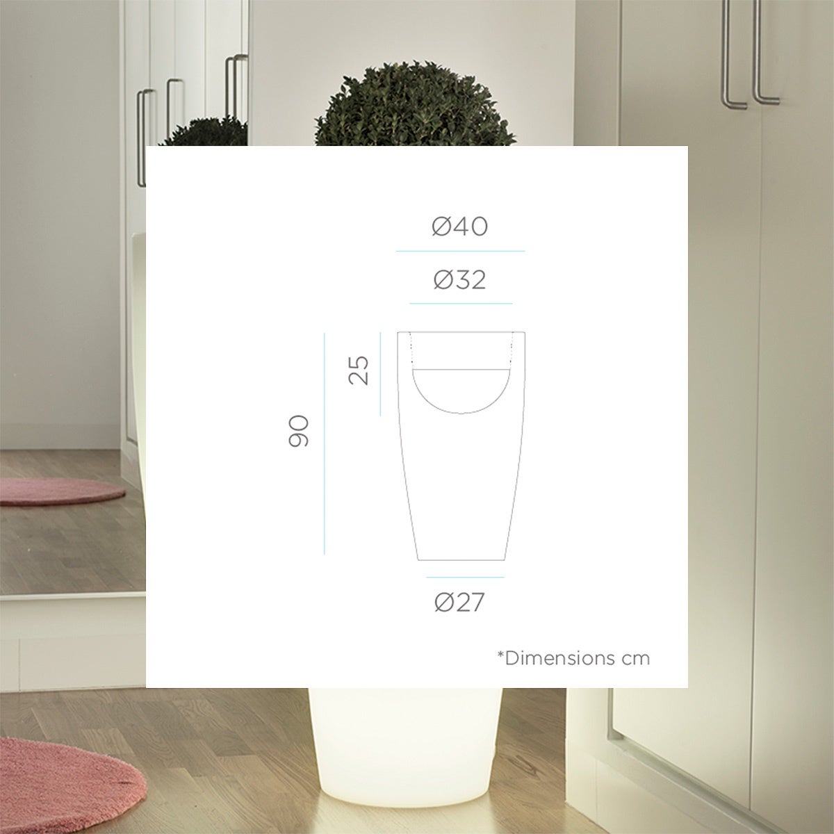 BAMBÚ 90 Jardinière ronde avec lumière pour plantes et fleurs très résistante. Chargement solaire et batterie rechargeable. Lumière RGB. - 3