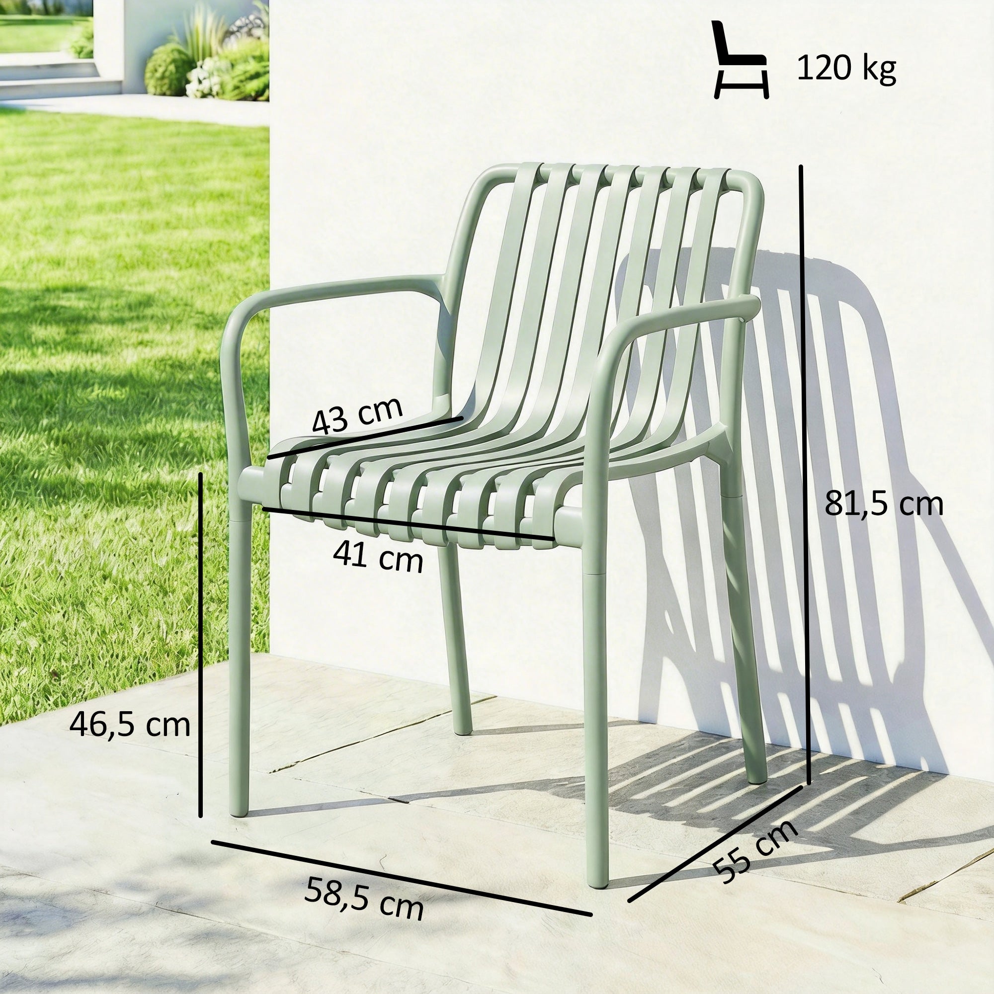 Lot 4 chaises jardin empilables polypropylène anti-UV accoudoirs dossier lattes ergonomique gris vert - 5