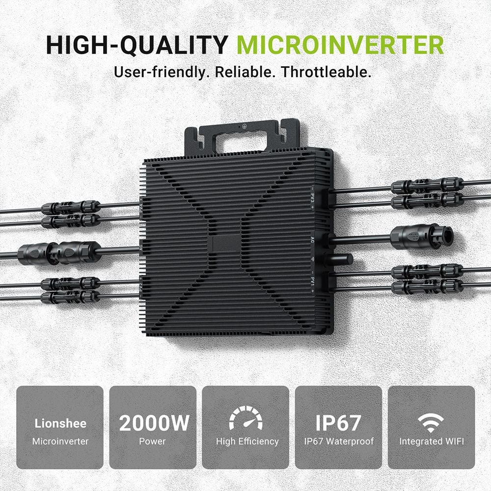 Micro Onduleur Solaire LIONSHEE LS-L2000M 2000W - 4 MPPT - Rendement 96% - IP67 Étanche - Surveillance Wi-Fi - Pour Kit Autonomie et Autoconsommation - 3