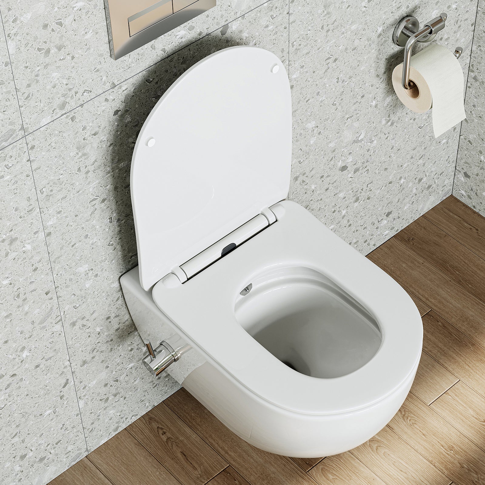 Toaleta prysznicowa z wbudowaną dyszą, podwieszana toaleta z funkcją spłukiwania, toaleta prysznicowa z powłoką nano, 53x36x35 cm HOROW - 2