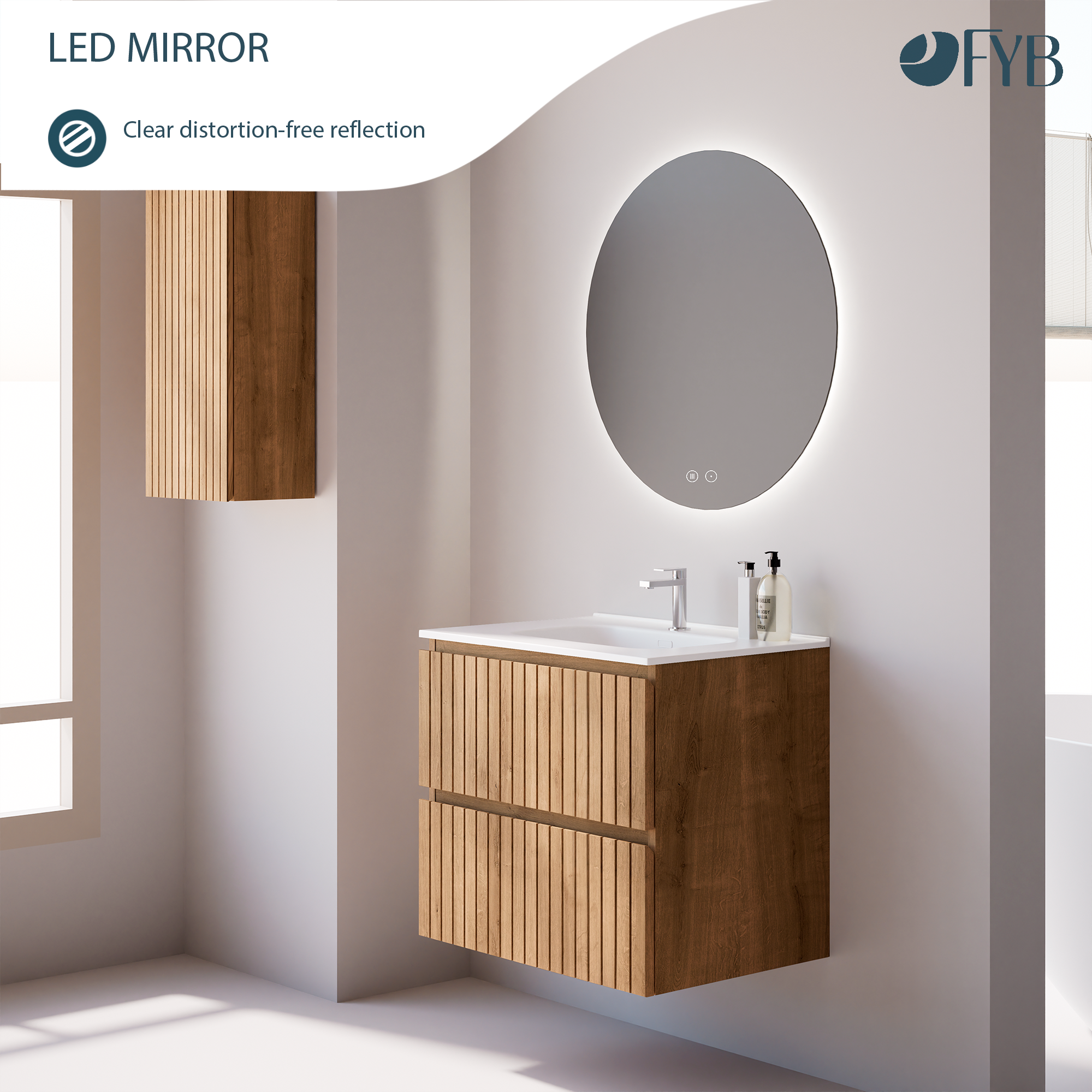 Feel Your Bath, Espejo de Baño Redondo con Luz LED Regulable 60cm, con Interruptor Táctil, Antivaho y Apagado Automático - Fácil de Instalar - 2