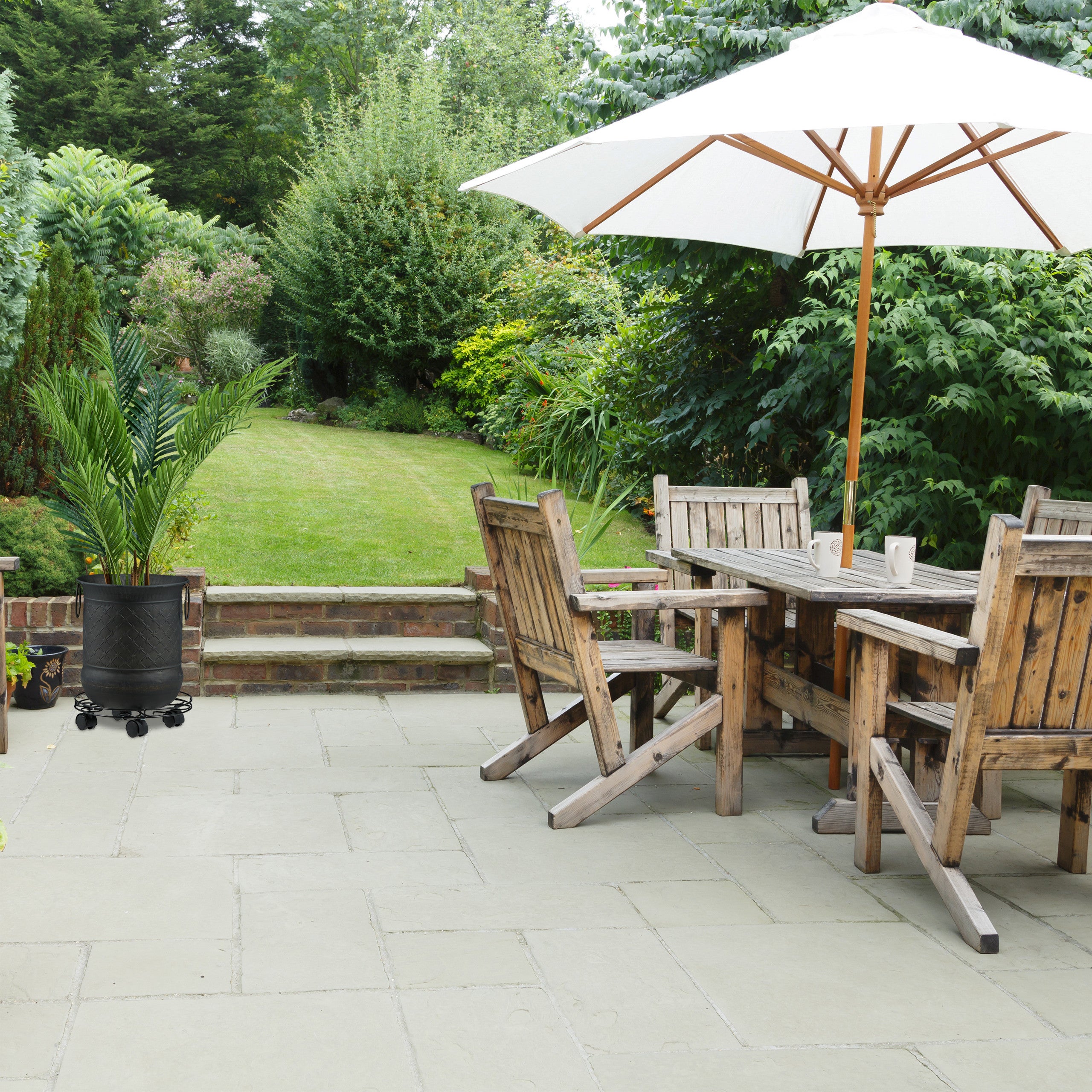 Relaxdays Support roulant pour plantes, jeu de 2, rond, intérieur et extérieur, freins, Plateau roulant pots de fleurs - 5