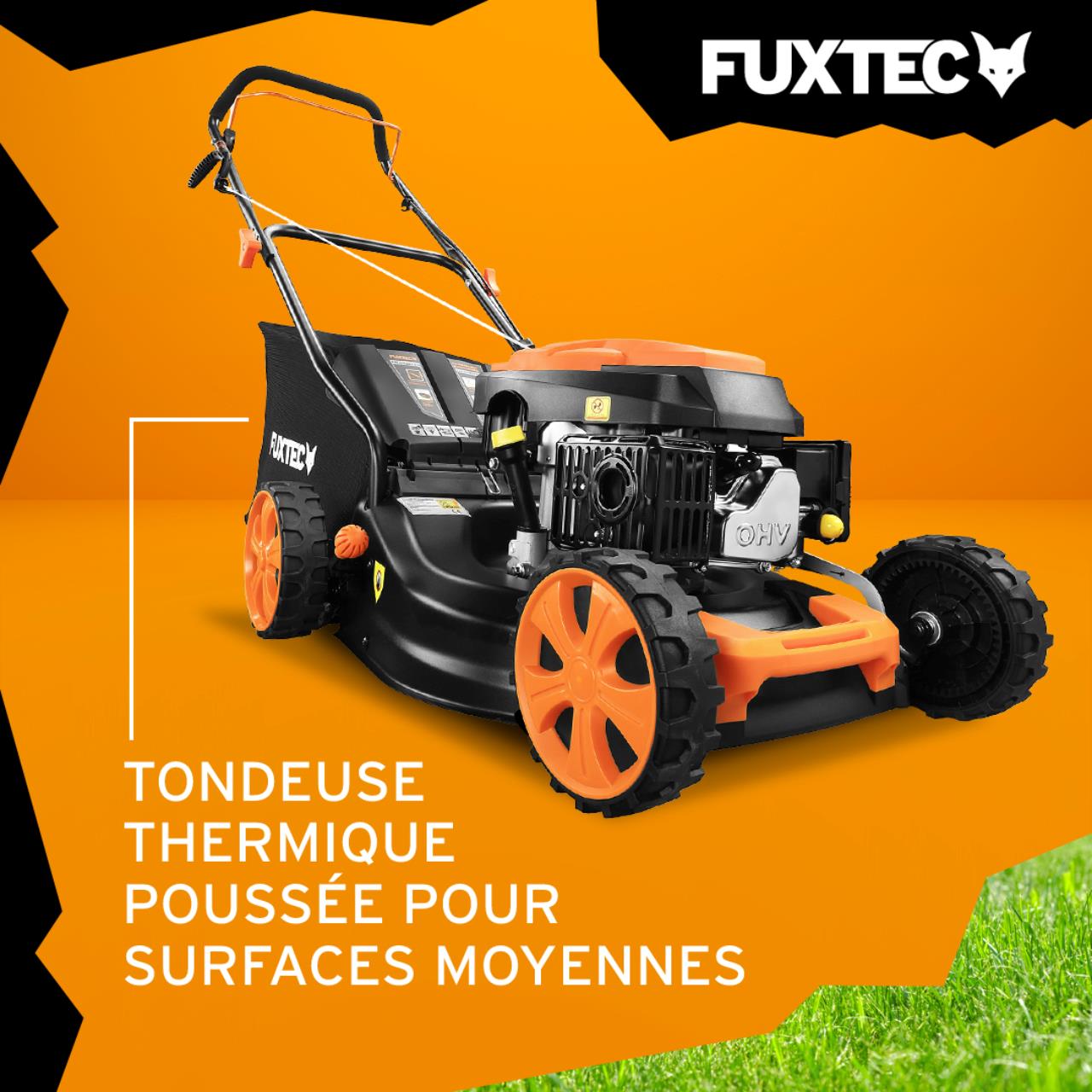Tondeuse à Gazon Thermique FUXTEC 146 cm³ 46 cm – Poussée, Bac 50L – Modèle FX-RM4646ECO 3,5 CV - 2