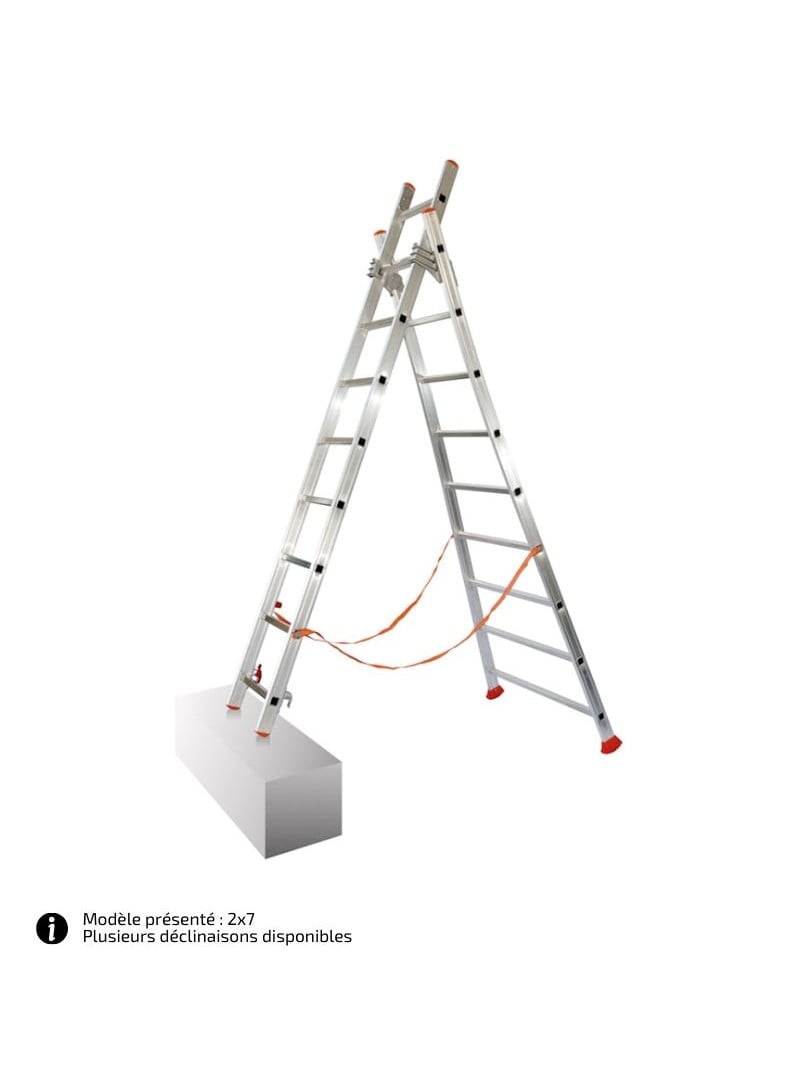 Echelle transformable 2x8 barreaux - Longueur déployée 3.70m - Sol plat ou escalier - ATL230-2 - 5