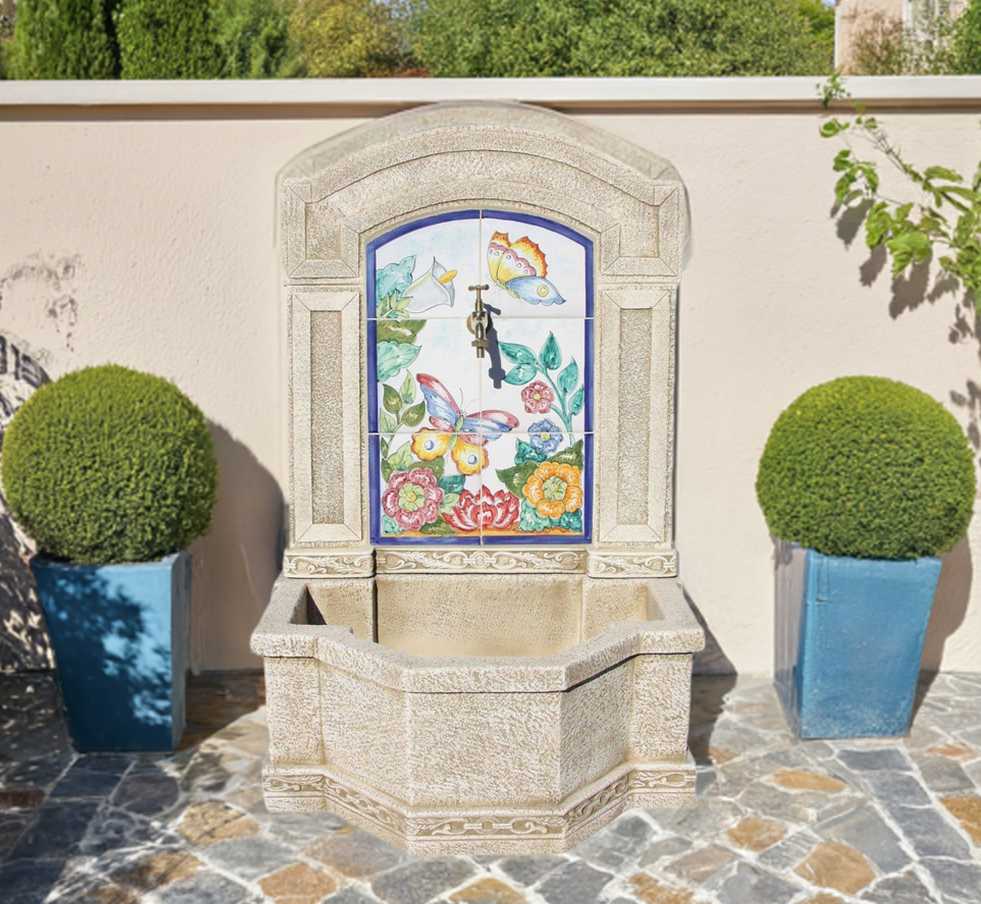 Fontaine de Jardin DELIA 71X45X109cm. Peinture murale en Betón Pierre de couleur Vert - 2