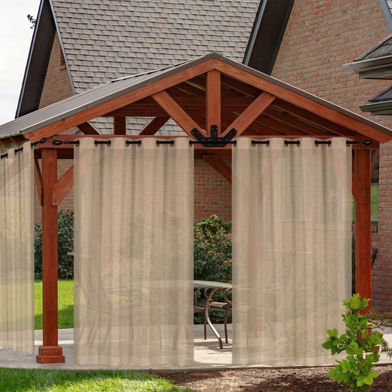 Zasłony zewnętrzne na taras, wodoodporne tiulowe zasłony z przelotkami do dekoracji ogrodu na tarasie, zestaw 1 szt., brązowe, 132 x 243 cm