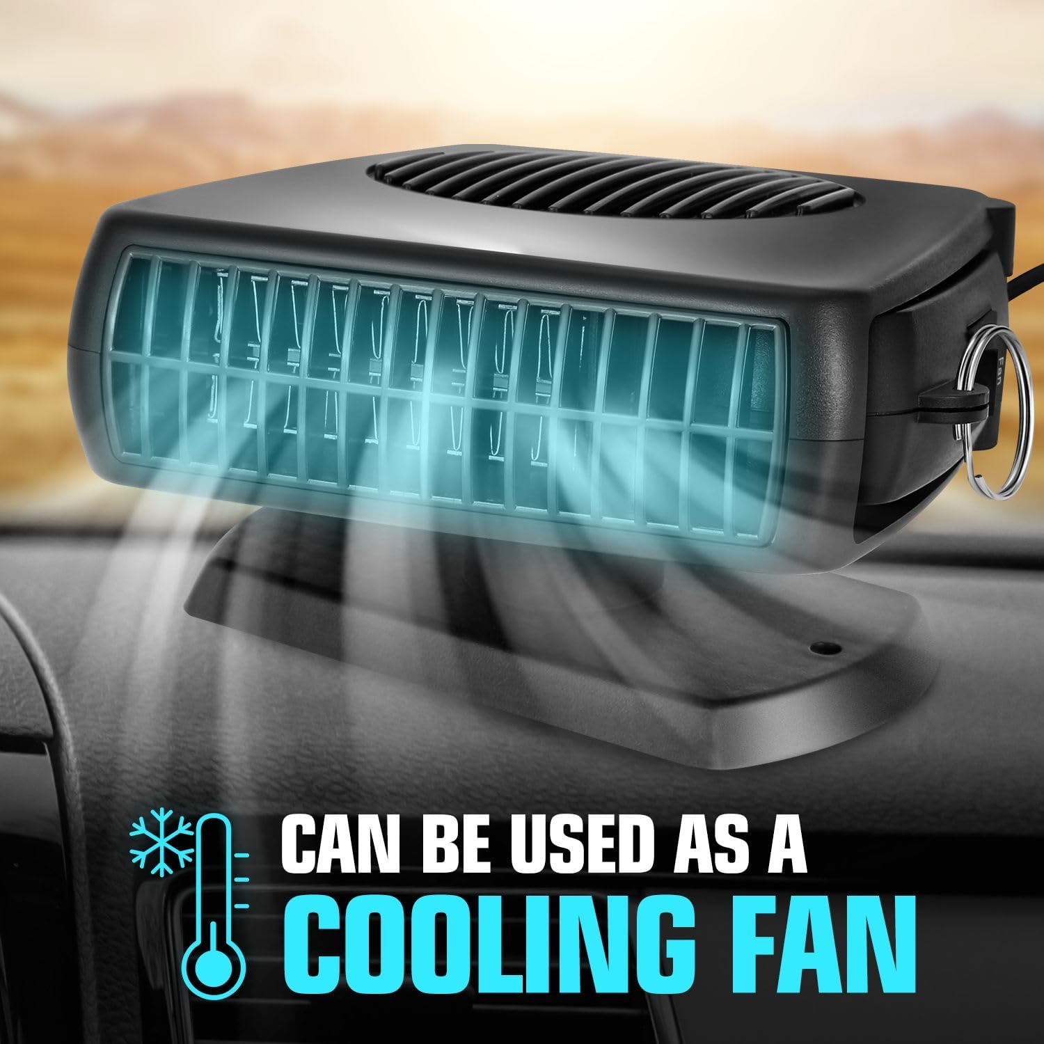 Przenośny ogrzewacz samochodowy, obrotowy 360°, z gniazdem zapalniczki, 12 V, 200 W, czarny - 8