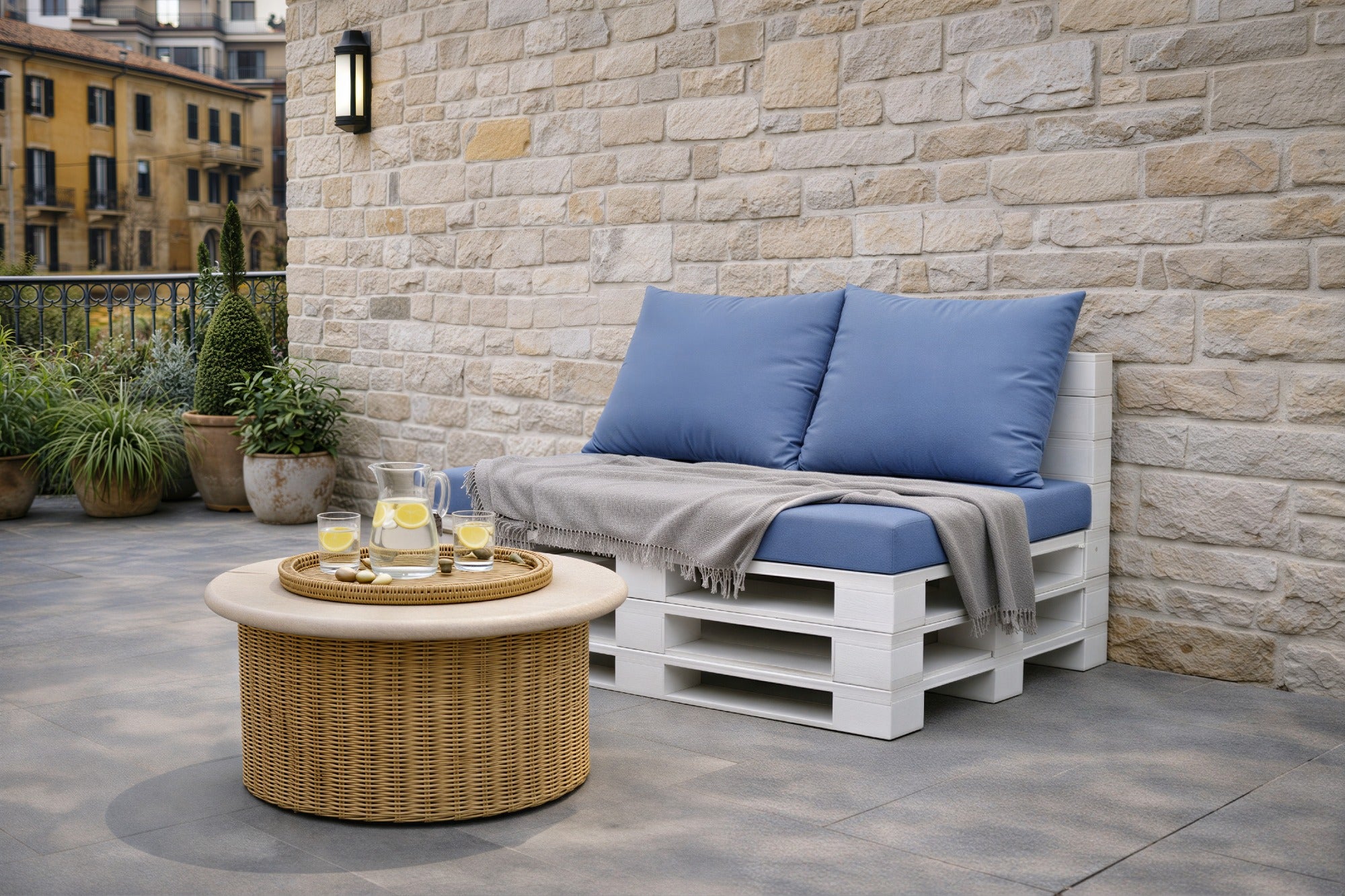 Conjunto de almofadas para móveis de paletes 120x50 cm assento + 2x60x50 cm Midnight Blue – Almofadas de jardim com capas removíveis - 3