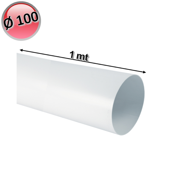 Canale condotto tubo in plastica per aria, circolare Ø 100 mm lunghezza 1 mt per VMC cappa cucina