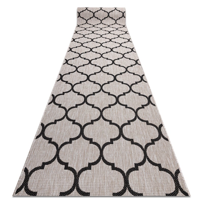 Фото - Килим SENSEA CHODNIK SIZAL FLOORLUX wzór 20608, koniczyna marokańska, trellis srebrny / czarny 70 cm 70x590 cm