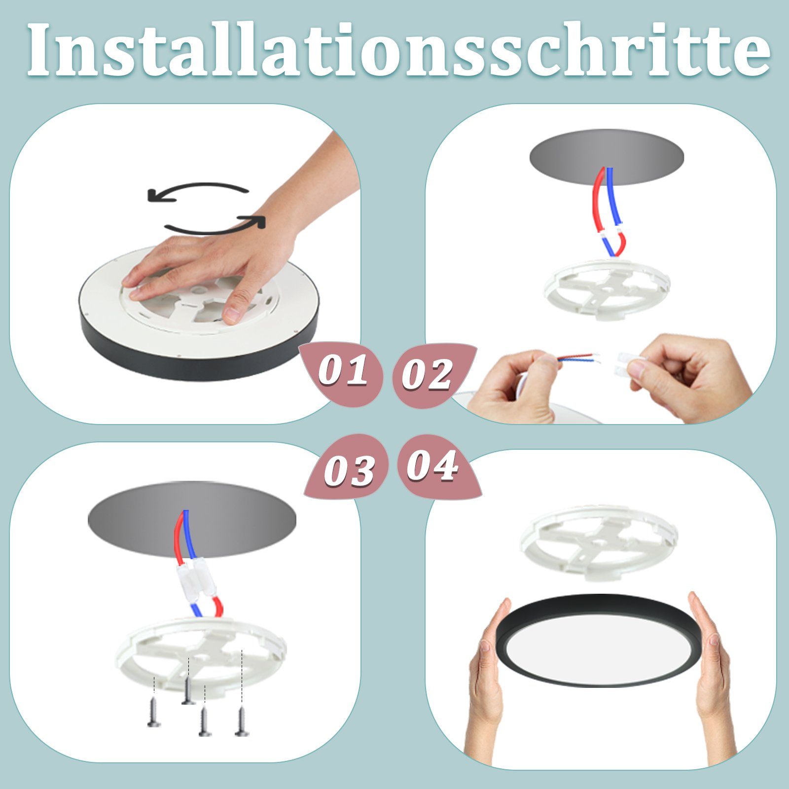 NETTLIFE Plafón LED Plano Negro 4000K Dormitorio 24W Baño Pasillo Redondo para Cocina - 7