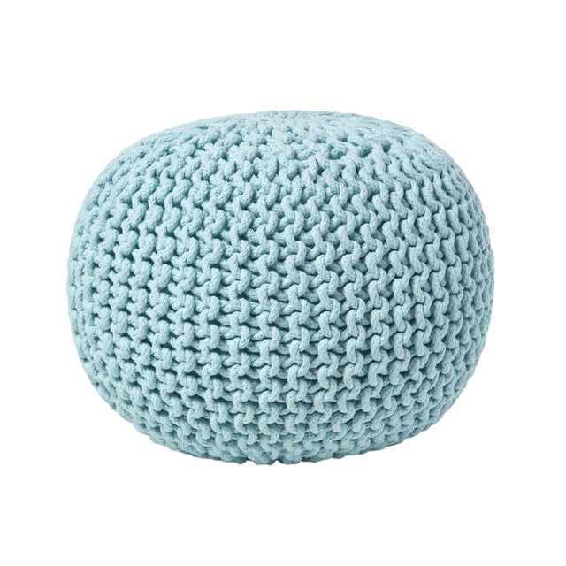 Homescapes Pouf en tricot Rond Coloris Bleu Pastel 35 x 40 cm
