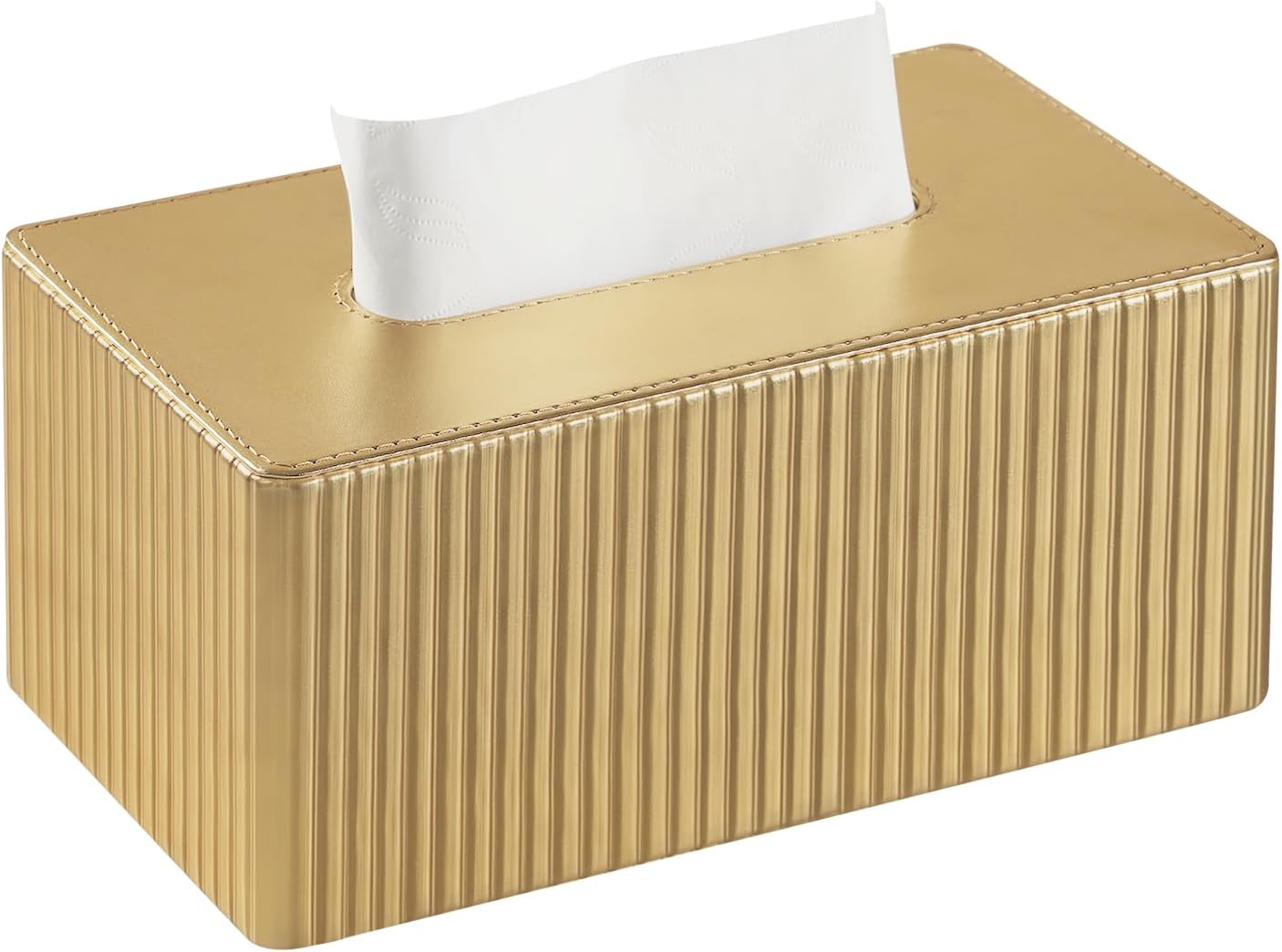 Pokrowiec na pudełko chusteczek ze skóry w paski do łazienki, sypialni, salonu, biura - 1 sztuka, złoty, 25 × 13,5 × 11 cm