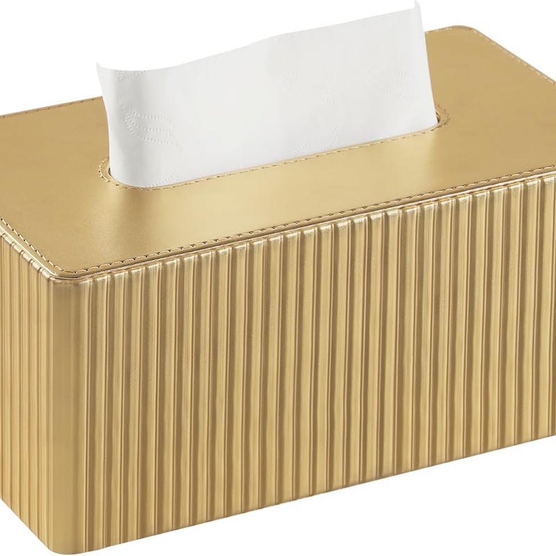 Pokrowiec na pudełko chusteczek ze skóry w paski do łazienki, sypialni, salonu, biura - 1 sztuka, złoty, 25 × 13,5 × 11 cm