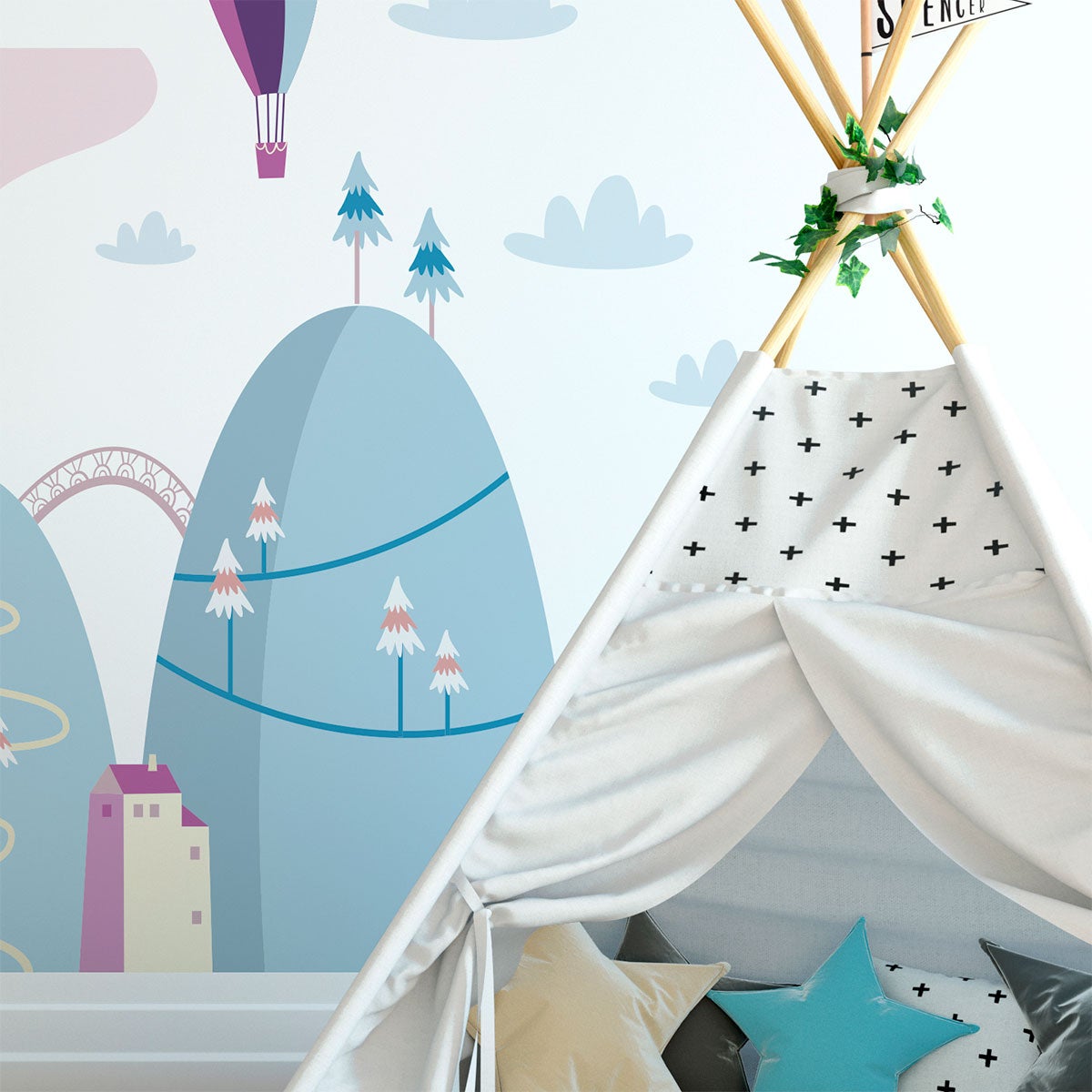 Adesivo bambino di montagna scandinavo mongolfiere meravigliose - Sticker adesivo - adesivi murali - 110x165cm - 7