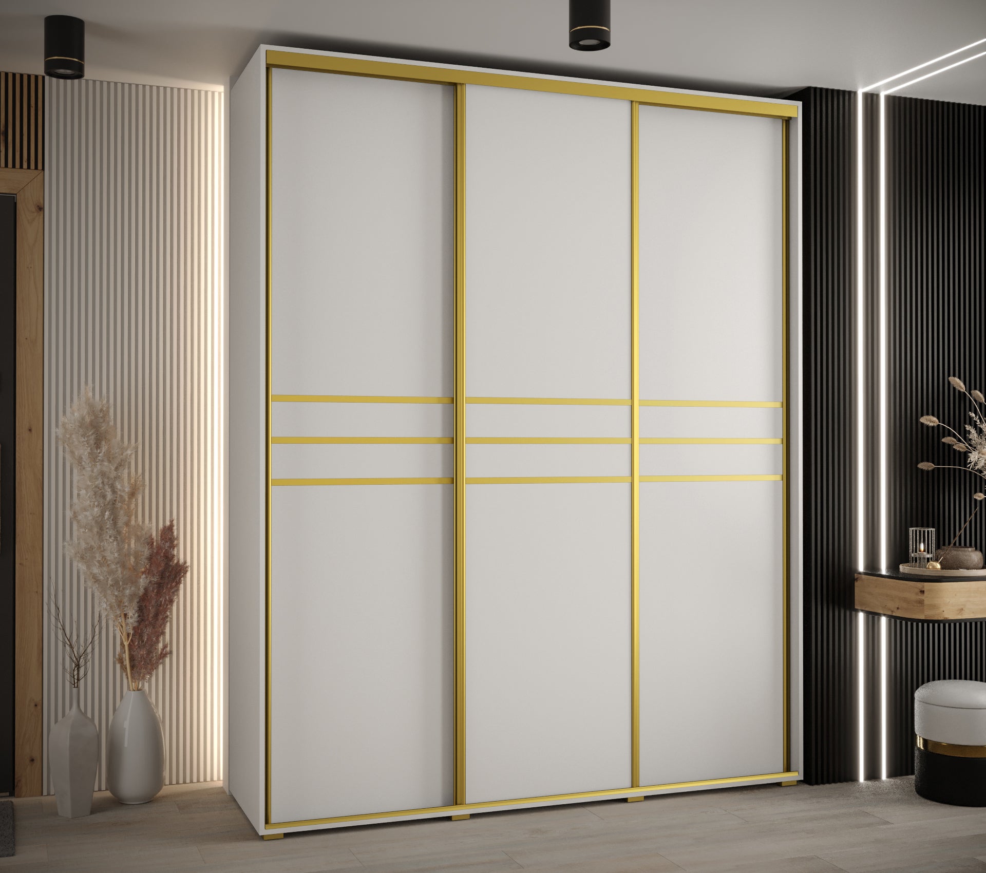 Szafa przesuwna wysoka Davos 10 190 x 45 x 235,2 cm biały + biały + u. złoty - Abiks Meble - 2