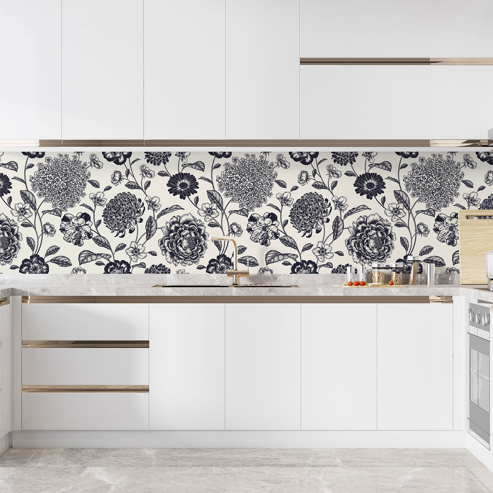 Crédence adhésive sticker décoratif pour cuisine - Fleurs - Adhésif + Protection BRILLANTE - 65x97,5 cm - 3