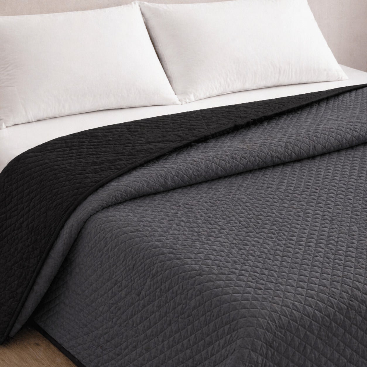 Colcha Bicolor Reversible Antracita/Negro Cama 180cm Donegal Collections - 2