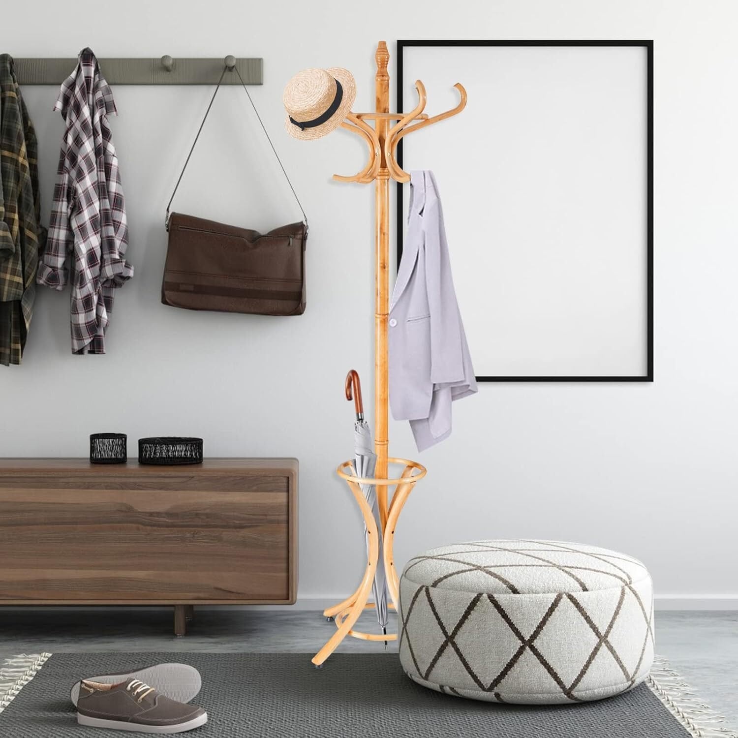 Porte-manteau Sur Pied, 8 Crochets, Porte-manteau En Bois Massif, Pour Couloir, Entrée, Peut être Utilisé Pour Accrocher Des Chapeaux, Des Parapluies