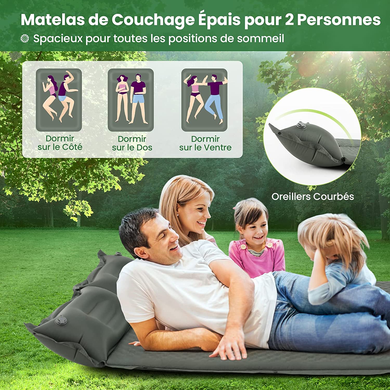 Materassino Campeggio Autogonfiabile per 2 Persone, Materassino da Campeggio Doppio con Cuscino, Veloce da Gonfiare e Sgonfiare, Impermeabile, - 3