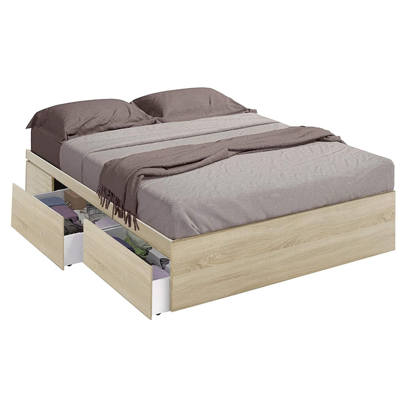 Mobelcenter - Cama de Matrimonio con 4 cajones Kendra - Color Roble Canadian - Ancho: 156 cm x Fondo: 196 cm x Alto: 37 cm (Roble Canadian) (1104) - 2