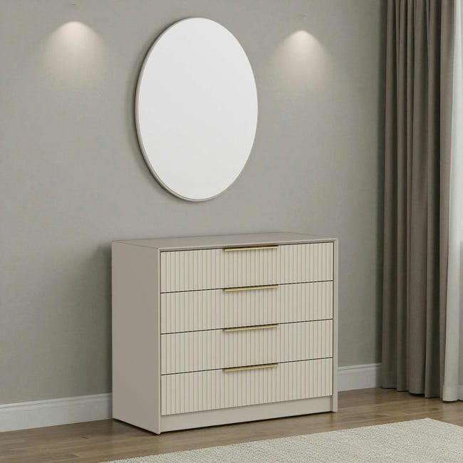 Commode moderne beige 4 tiroirs, miroir assorti BYRON | Leroy Merlin