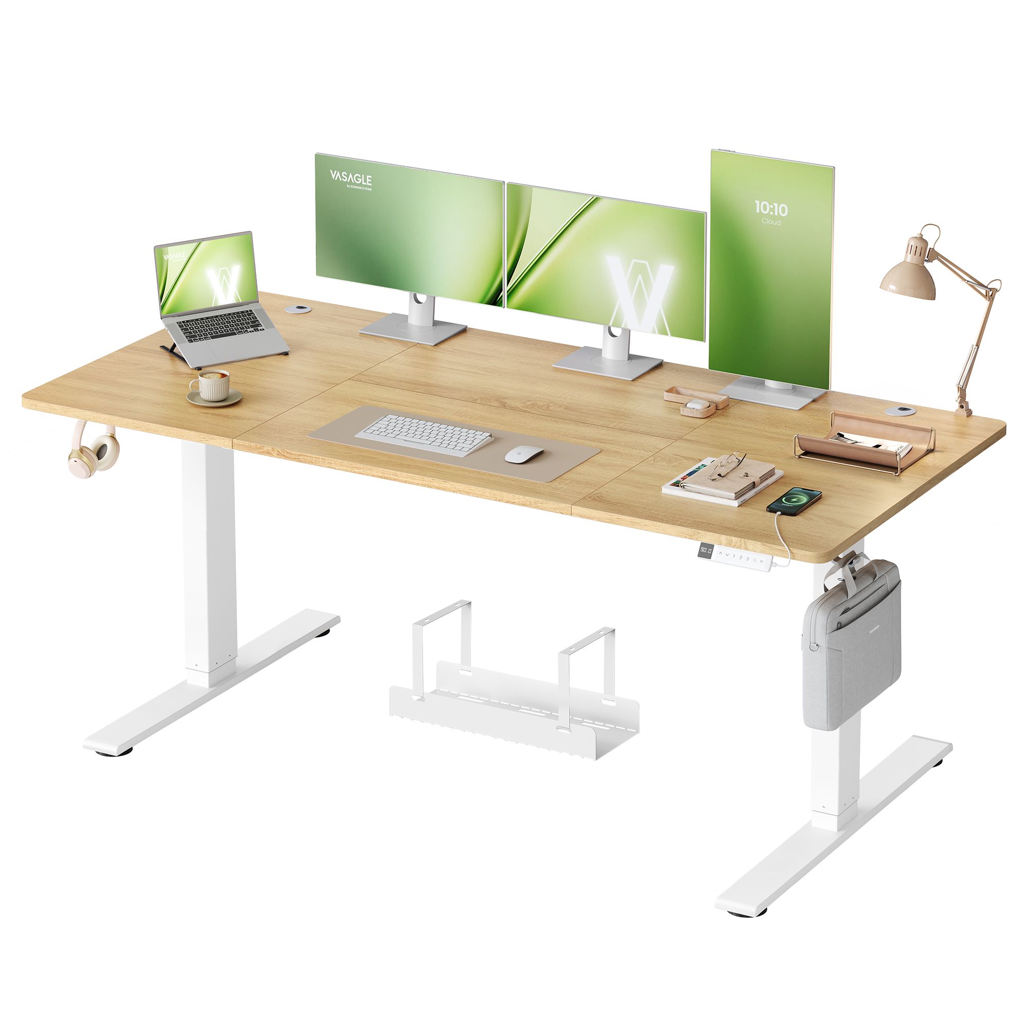 Vasagle Dorado/Blanco Escritorio Elevable Eléctrico 180 X 80 Cm Con Usb-C Roble Y - Imagen 3