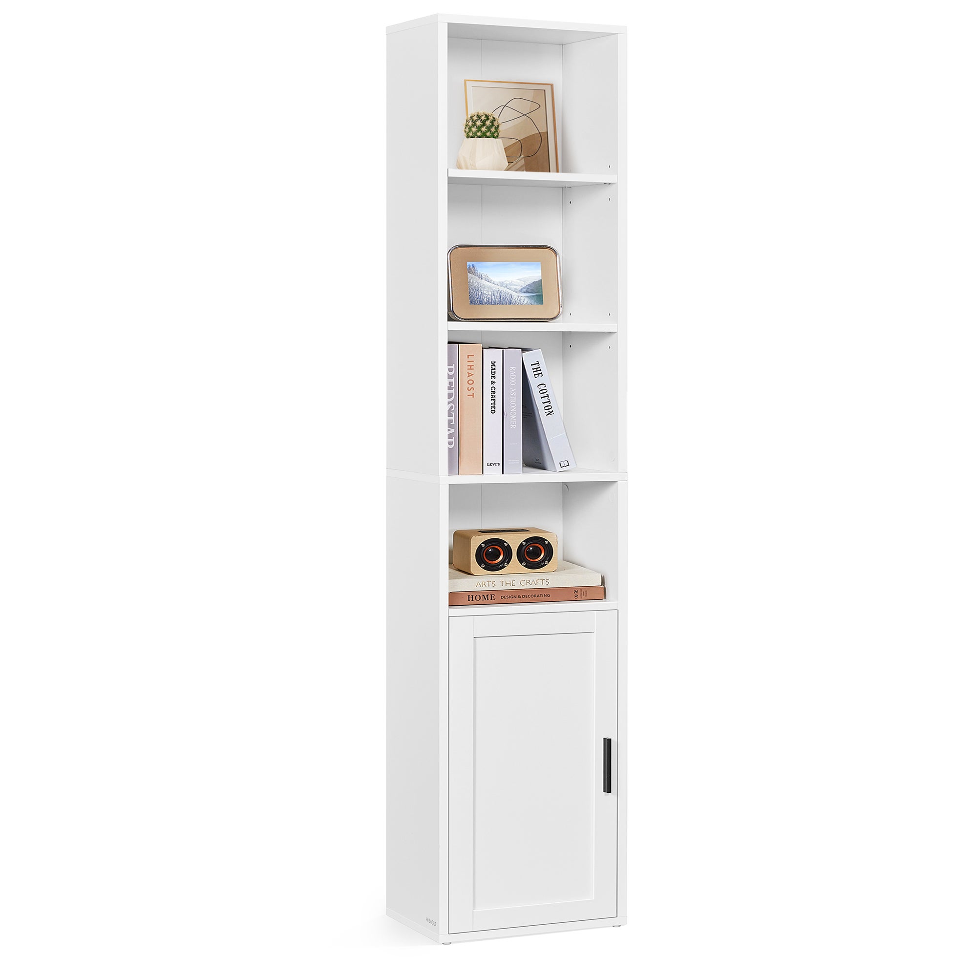 Vasagle Librería Estantería Vertical De 6 Niveles Con Puerta, 24 X 31,8 X 175 Cm, Para Salón, Estudio, Blanco , Leroy Merlin