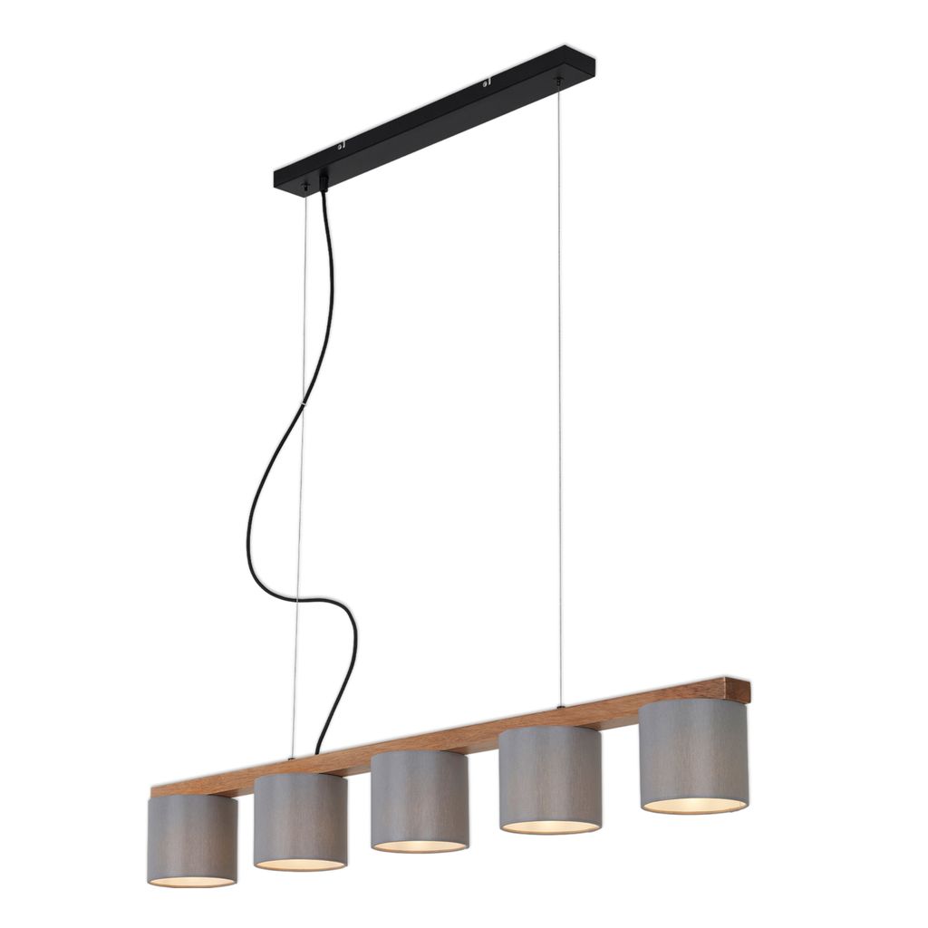 Lampe à suspendre BRILONER LEUCHTEN RHON, 25 W, IP20, gris, métal-bois-tissu, excl. 5x E14, 110 x 15 x 136 cm - 3