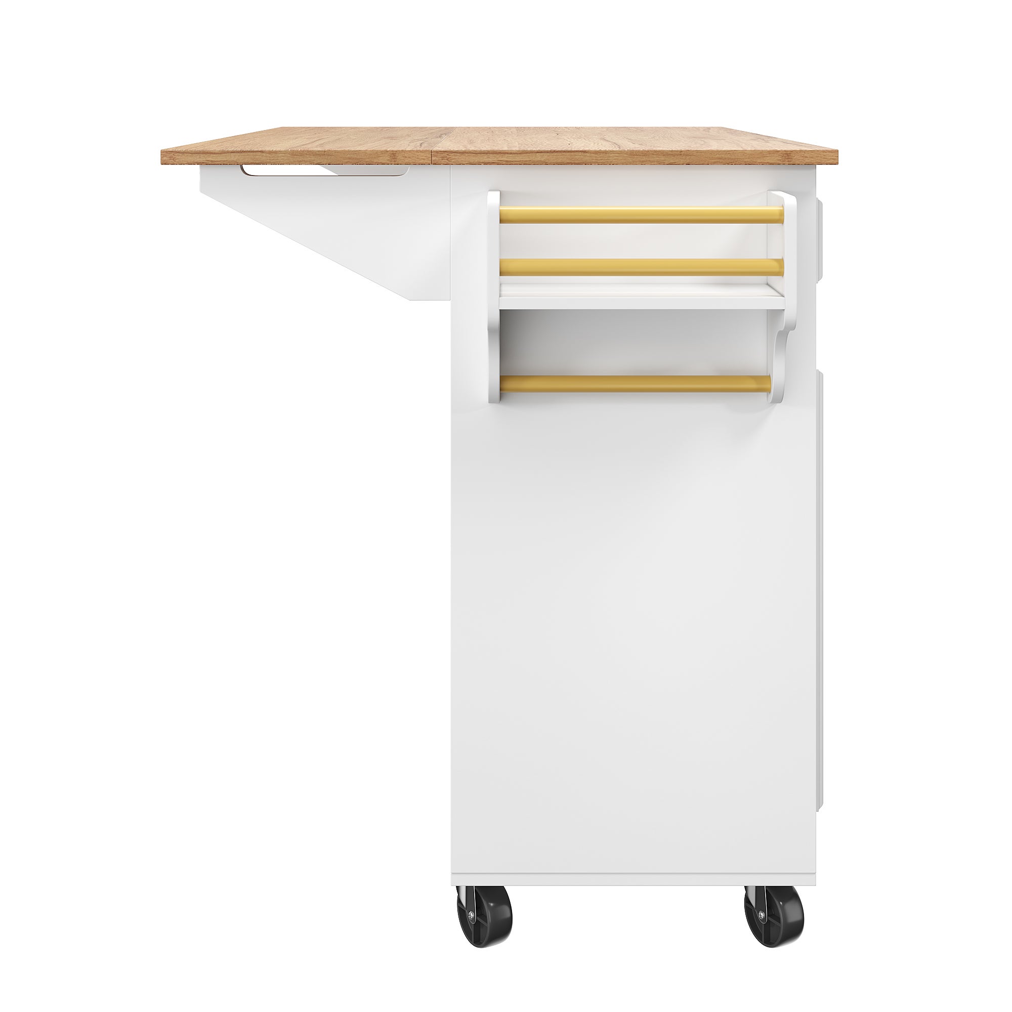 Ilot central de cuisine moderne 130x45x92cm - 5 tiroirs et 2 portes - plateau extensible - avec roulettes - Blanc - 8