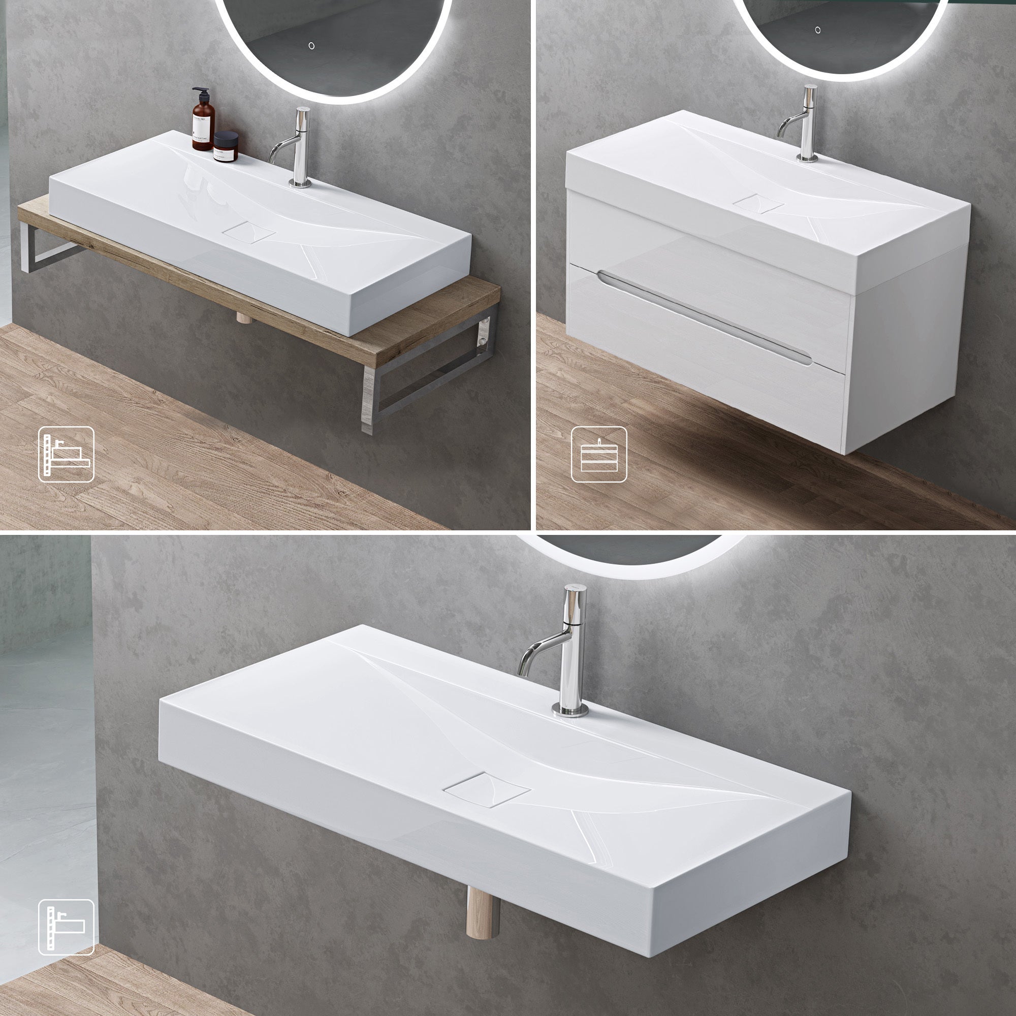 doporro Vasque à Poser 120cm Lavabo Suspendu Blanc Colossum810 Fonte Minérale Solid Surface 120x48x12cm - 4