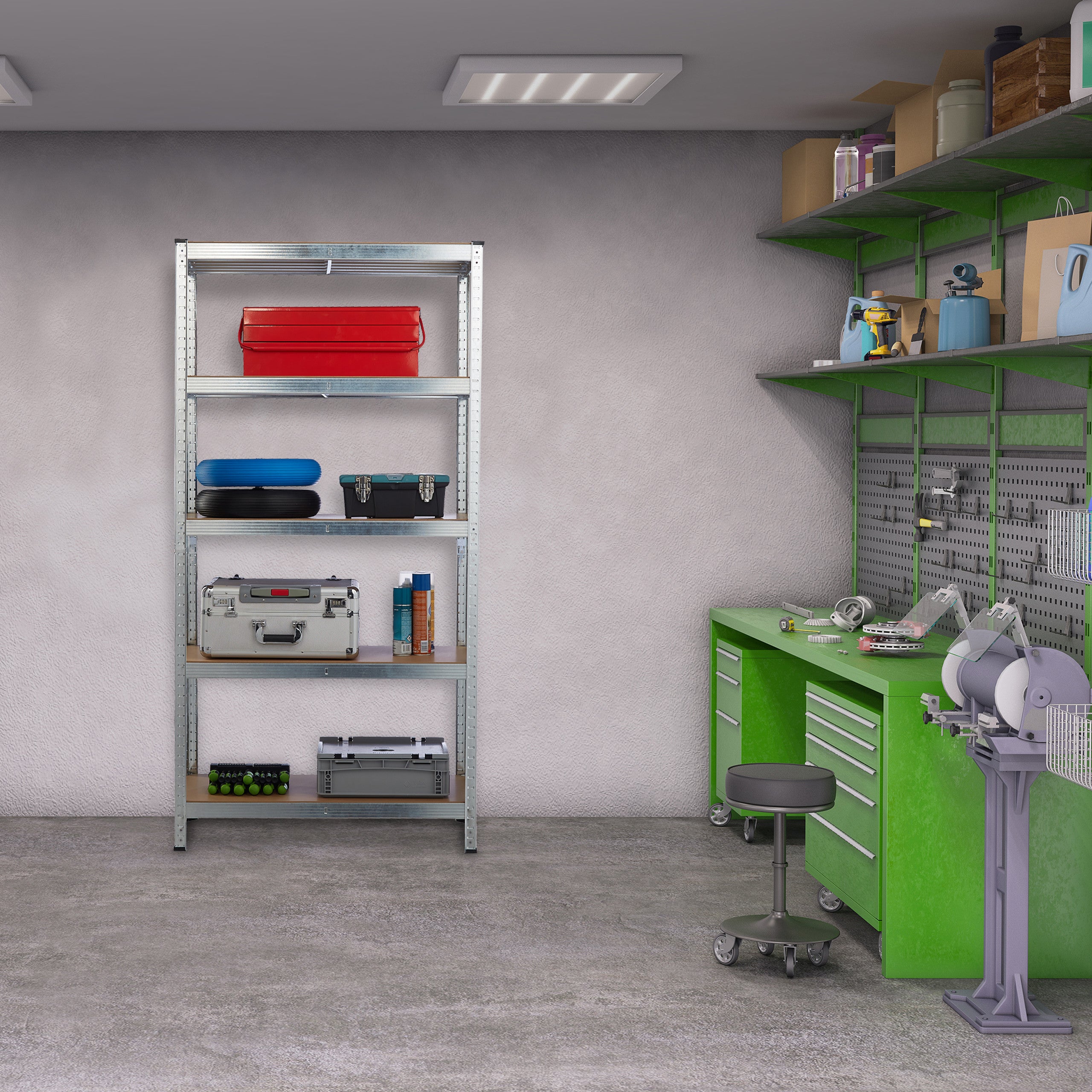 Etagère charge lourde 180x90x40 cm, 5 plateaux 875 kg max. Meuble de rangement Acier et bois MDF