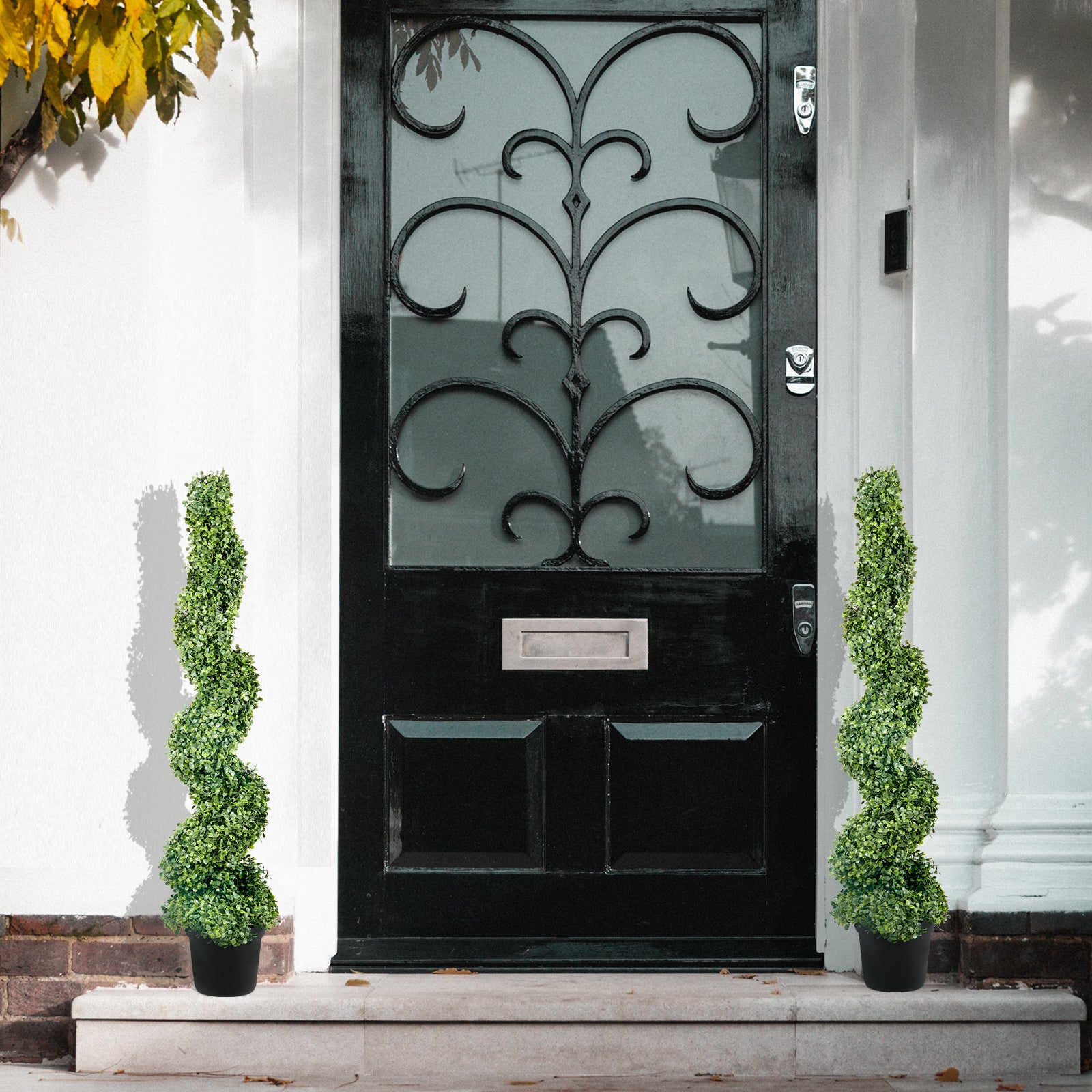 Buis Topiaire Artificiel VEVOR 122 cm Buis Artificiel Exterieur en Spirale 2 Fausses Plantes en PE 10 Feuilles Remplacables avec Pot Sans Odeur pour D - 8