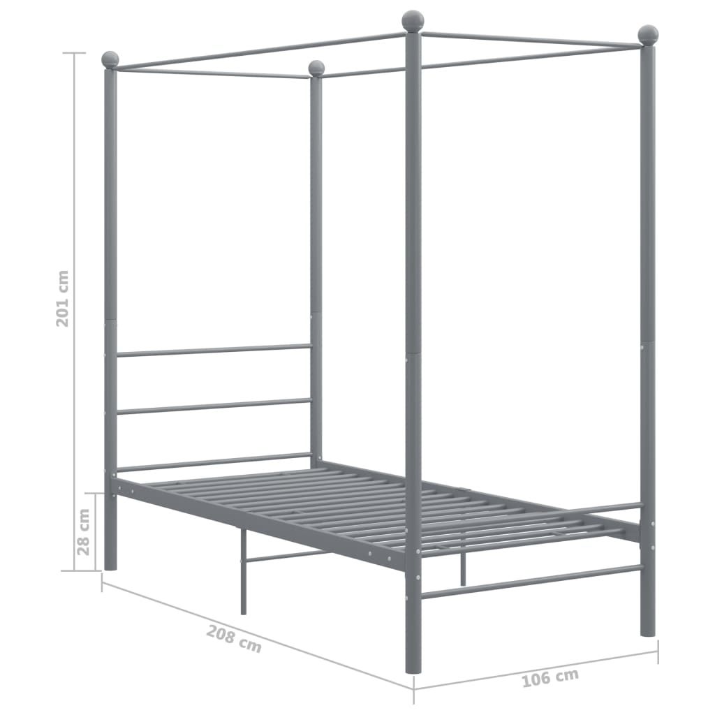 Cadre de lit à baldaquin sans matelas gris métal 90x200 cm vidaXL - 3