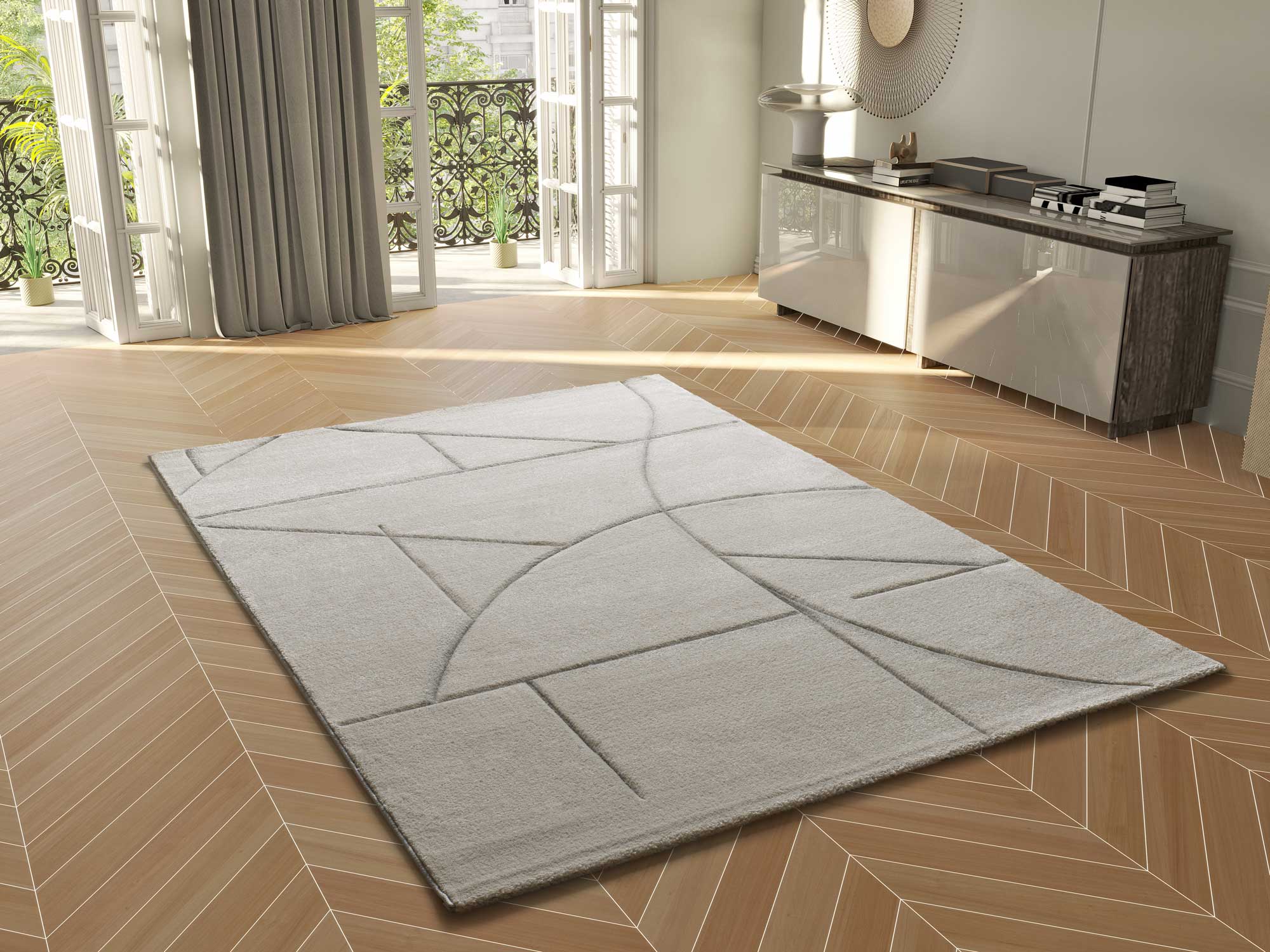 Prostokątny kremowy dywan wewnętrzny 120 x 170 cm geometryczny LENA - ATTICGO