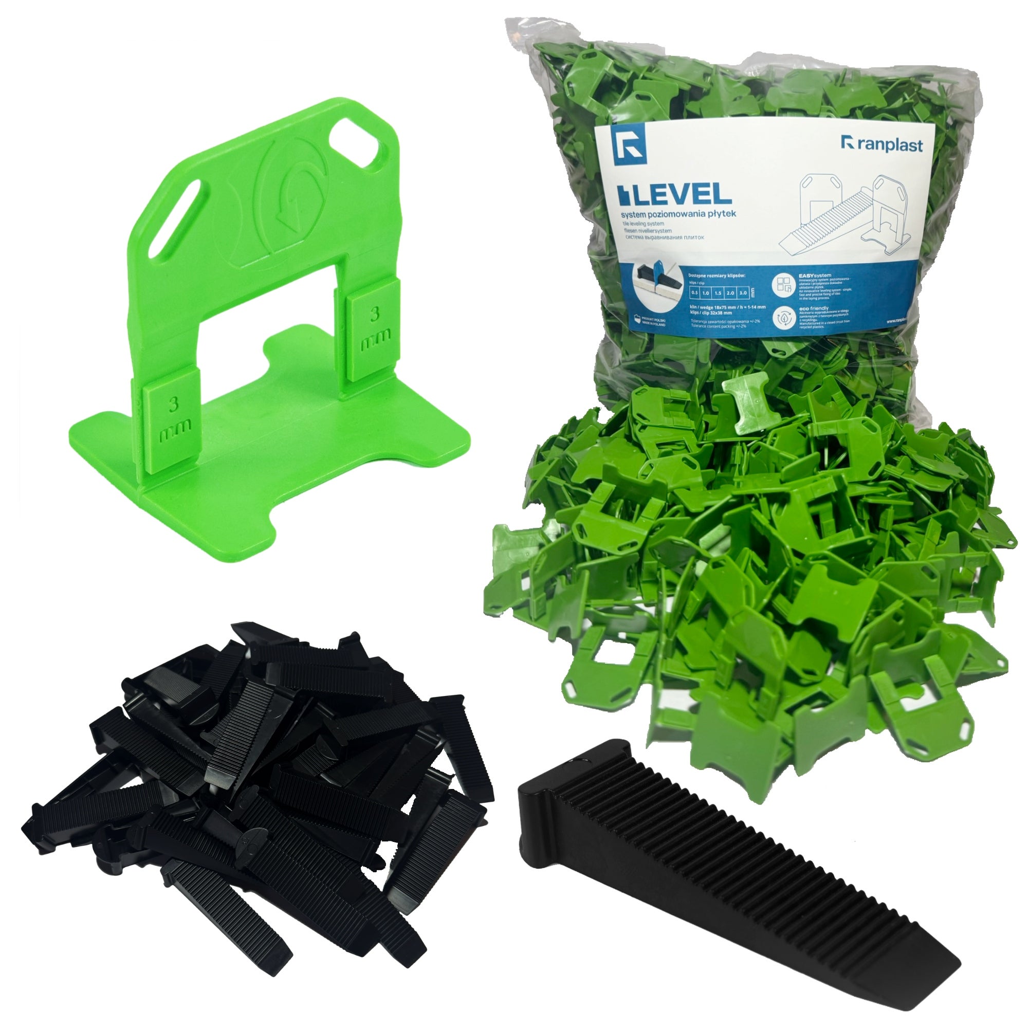System poziomowania płytek 3mm 100 klipsów + 25 klinów zestaw Ranplast