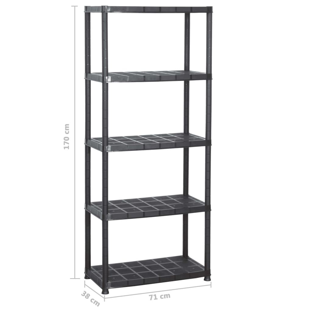 Prateleira de armazenamento de 5 níveis preta 71x38x170 cm plástico – ComfortXL - 4
