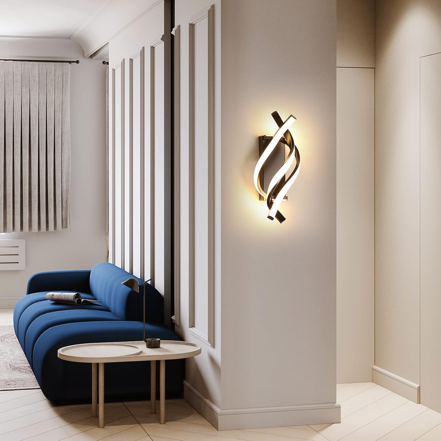 Lampada da Parete Interno, aplikacje da Parete led Moderno, aplikacje Camera da Letto Design Curvo 3000K Luce Bianca Calda, Nero - 3
