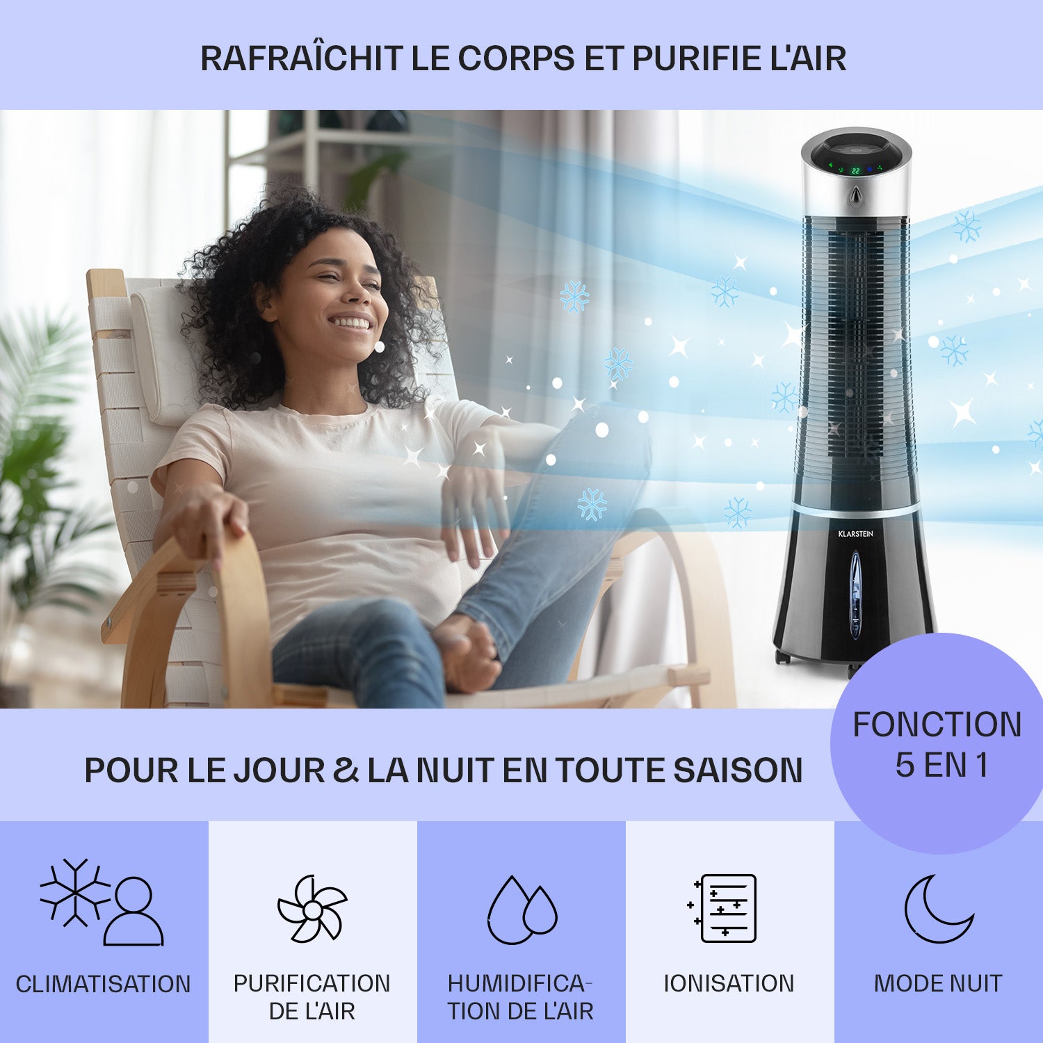 Rafraîchisseur d'air - Klarstein - ventilateur humidificateur d'air - 6l - climatiseur mobile sans evacuation - Noir - 2
