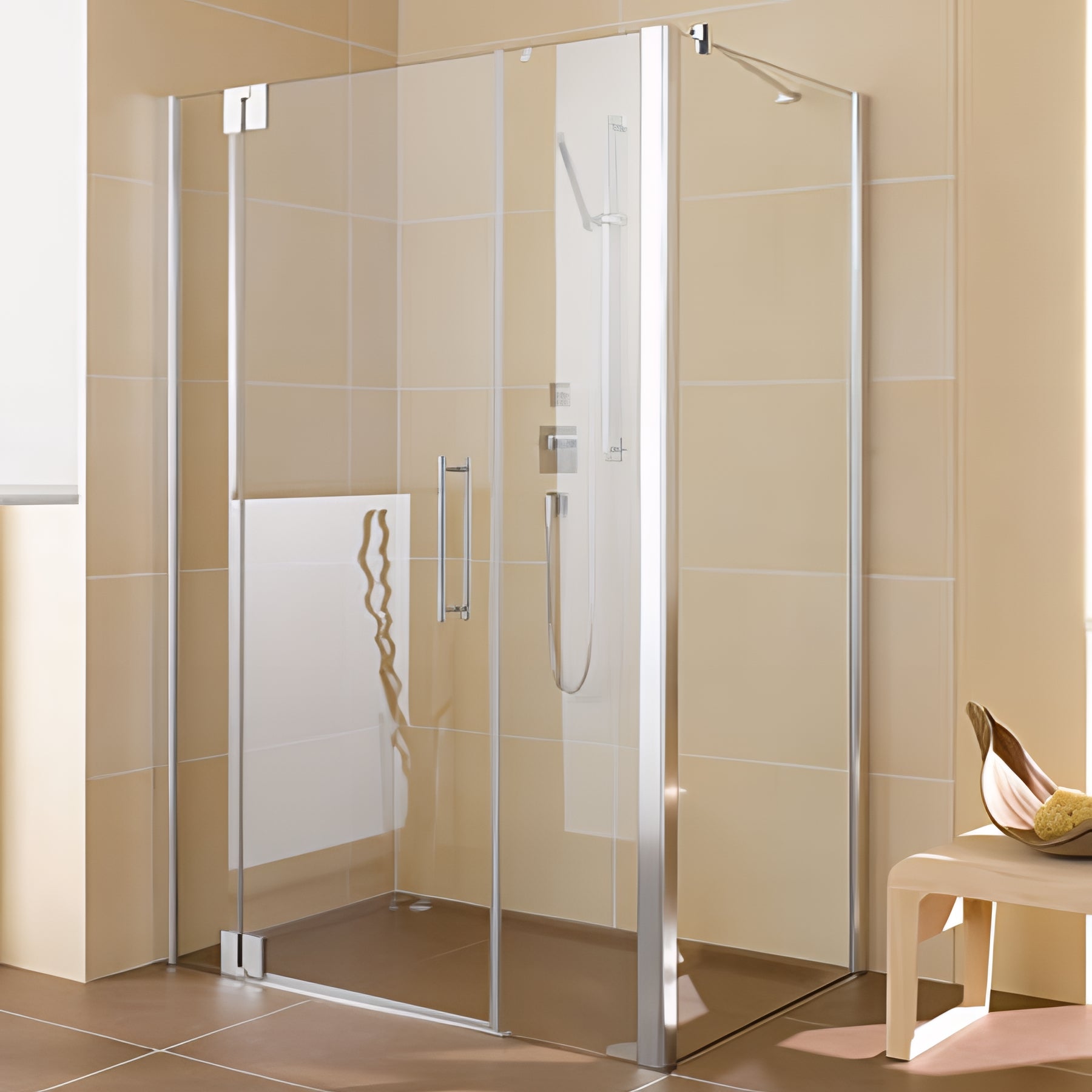 Paroi De Douche 100x130 Cm Haut 200cm 1 Verre Fixe Ap. 4 Verres Centraux Pour Une Entree Facile Cristal Transparent Frascio 90571081