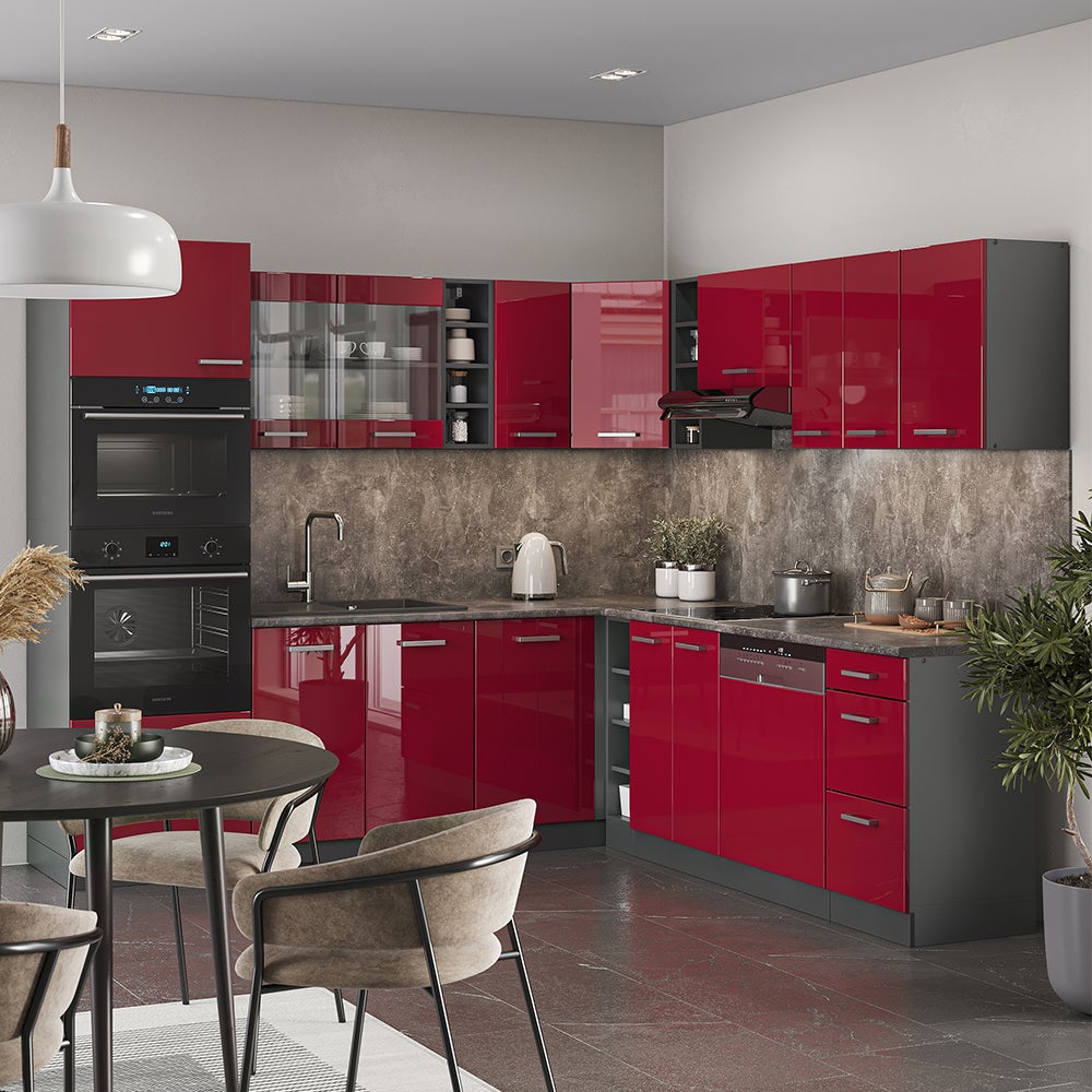 Vicco Cuisine en angle R-Line, Rouge brillant/Anthracite, 247 x 237 cm, PT Chêne - 6